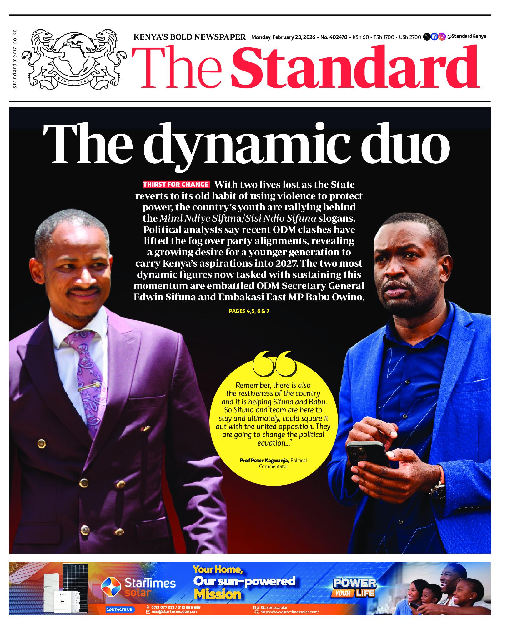 The Standard Newspaper page 1