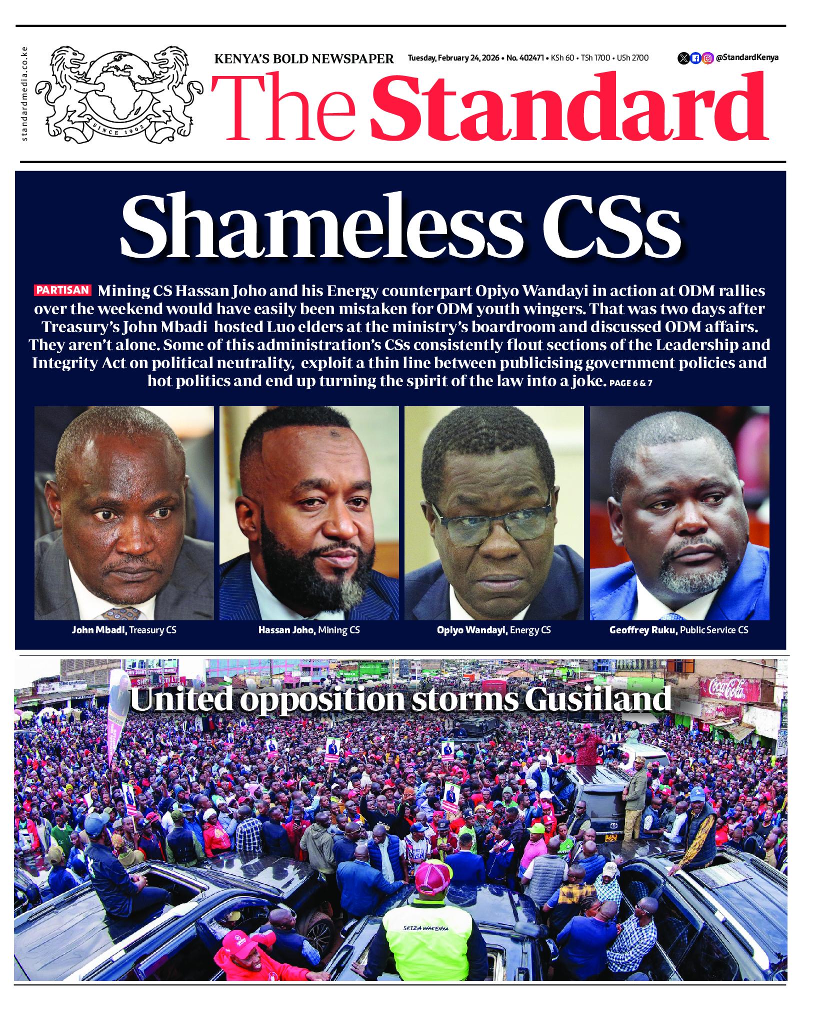 The Standard Newspaper page 1