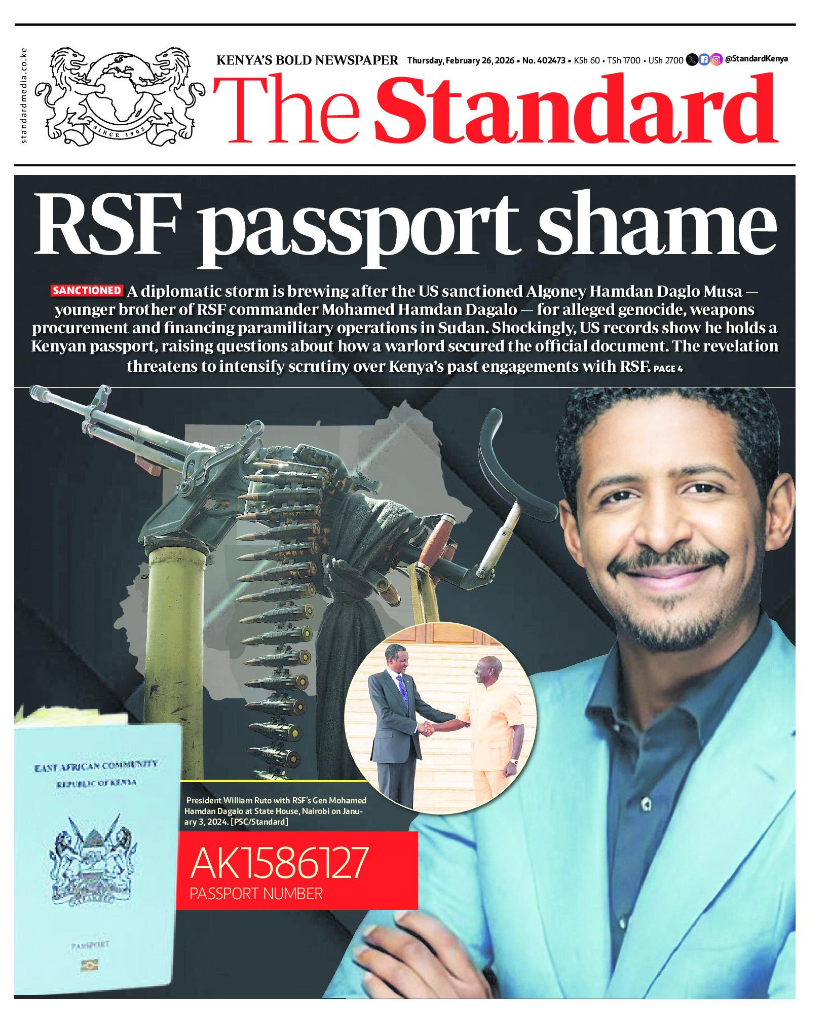 The Standard Newspaper page 1