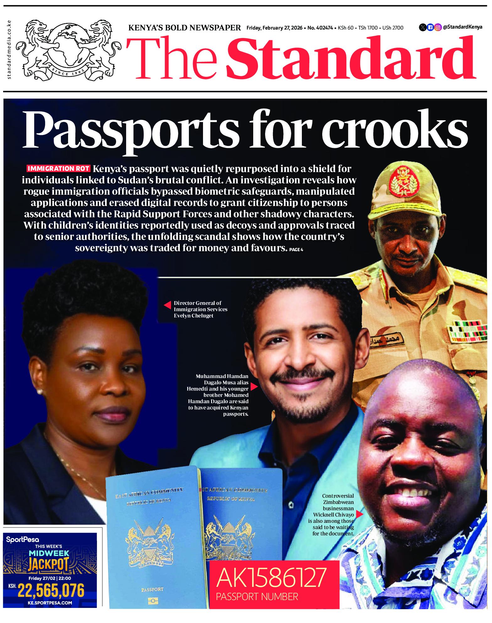 The Standard Newspaper page 1