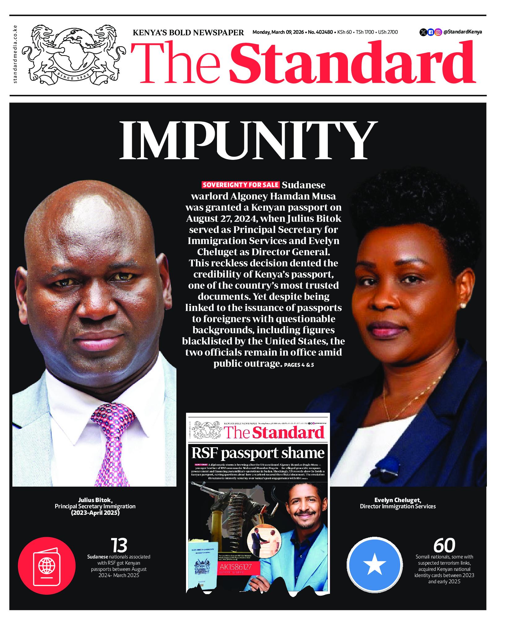 The Standard Newspaper page 1