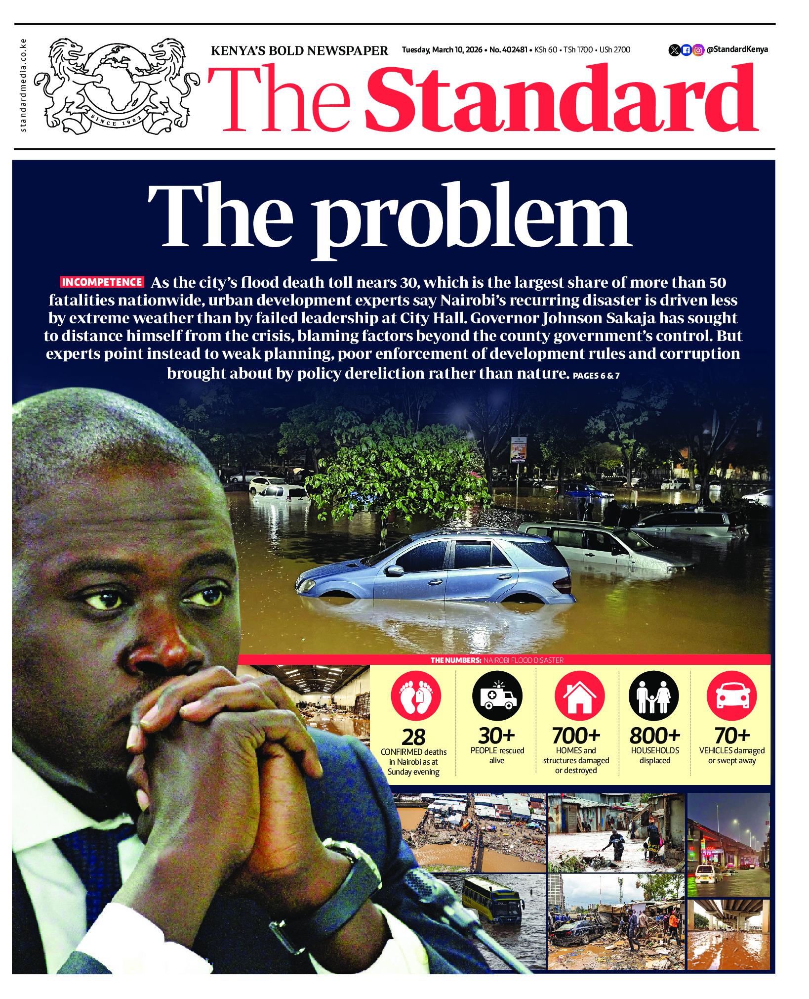 The Standard Newspaper page 1