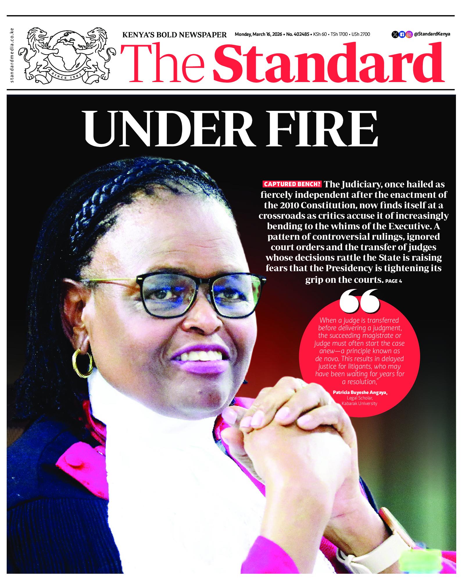 The Standard Newspaper page 1