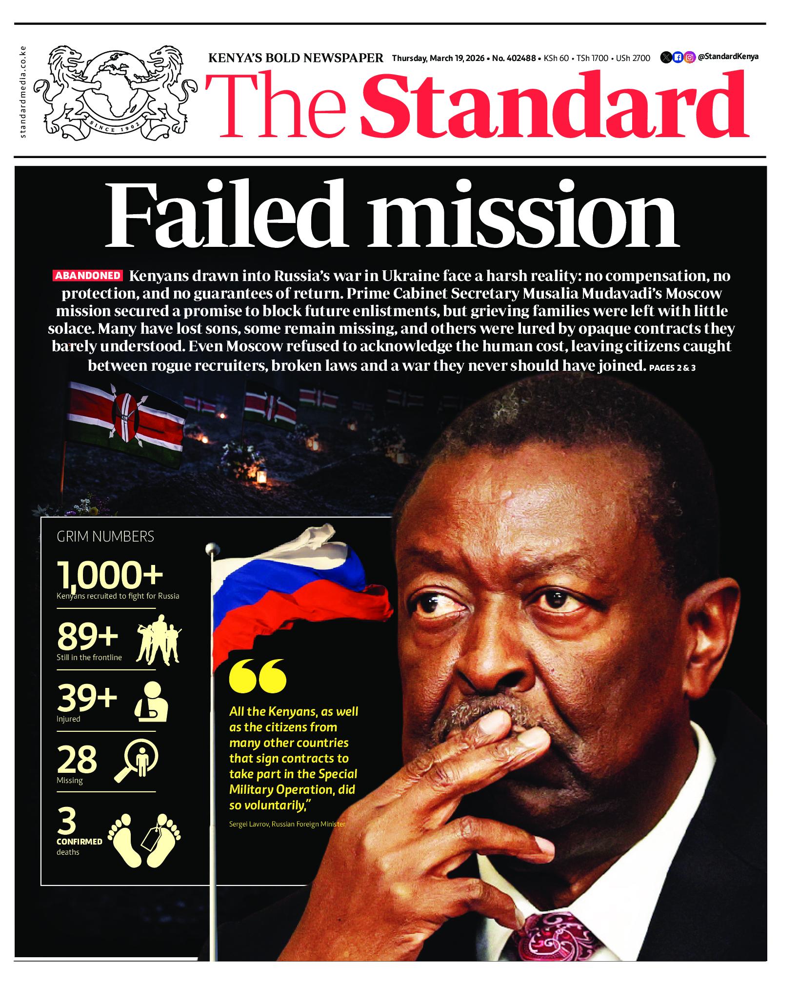 The Standard Newspaper page 1