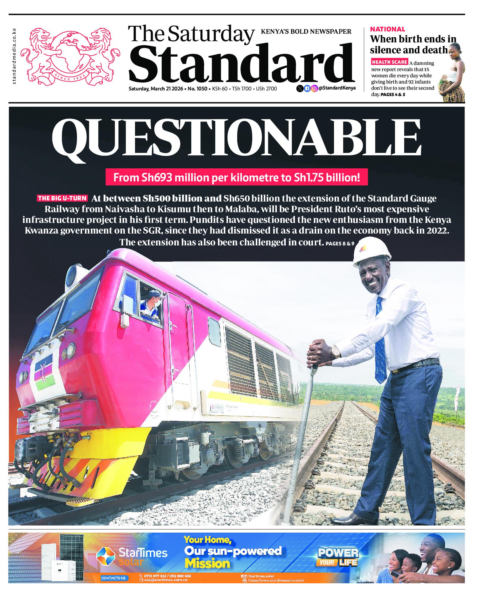 The Standard Newspaper page 1