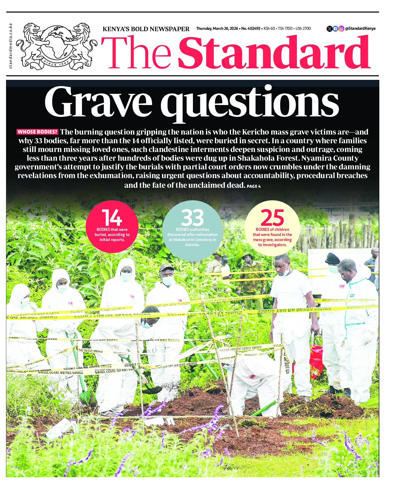 The Standard Newspaper page 1