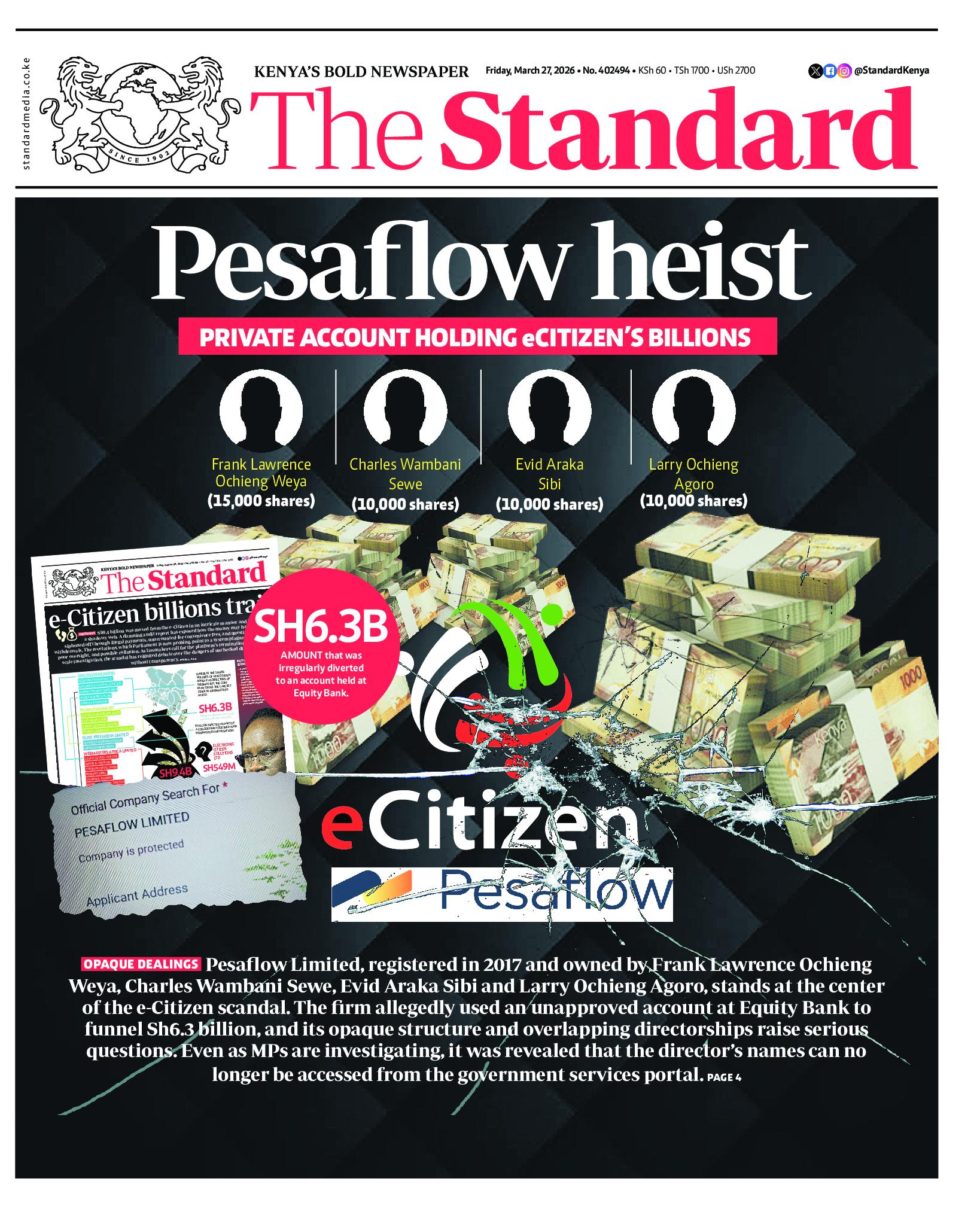 The Standard Newspaper page 1