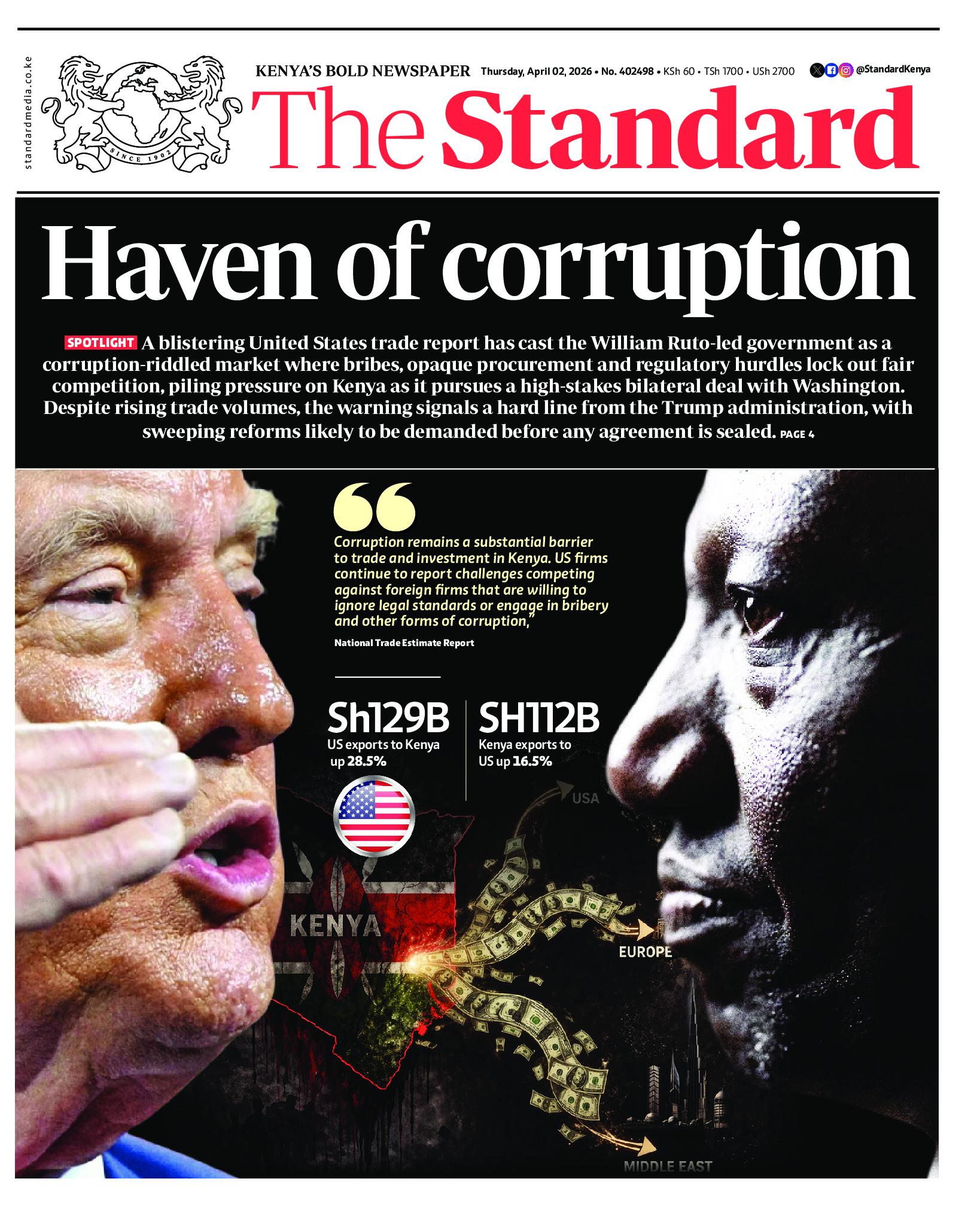 The Standard Newspaper page 1