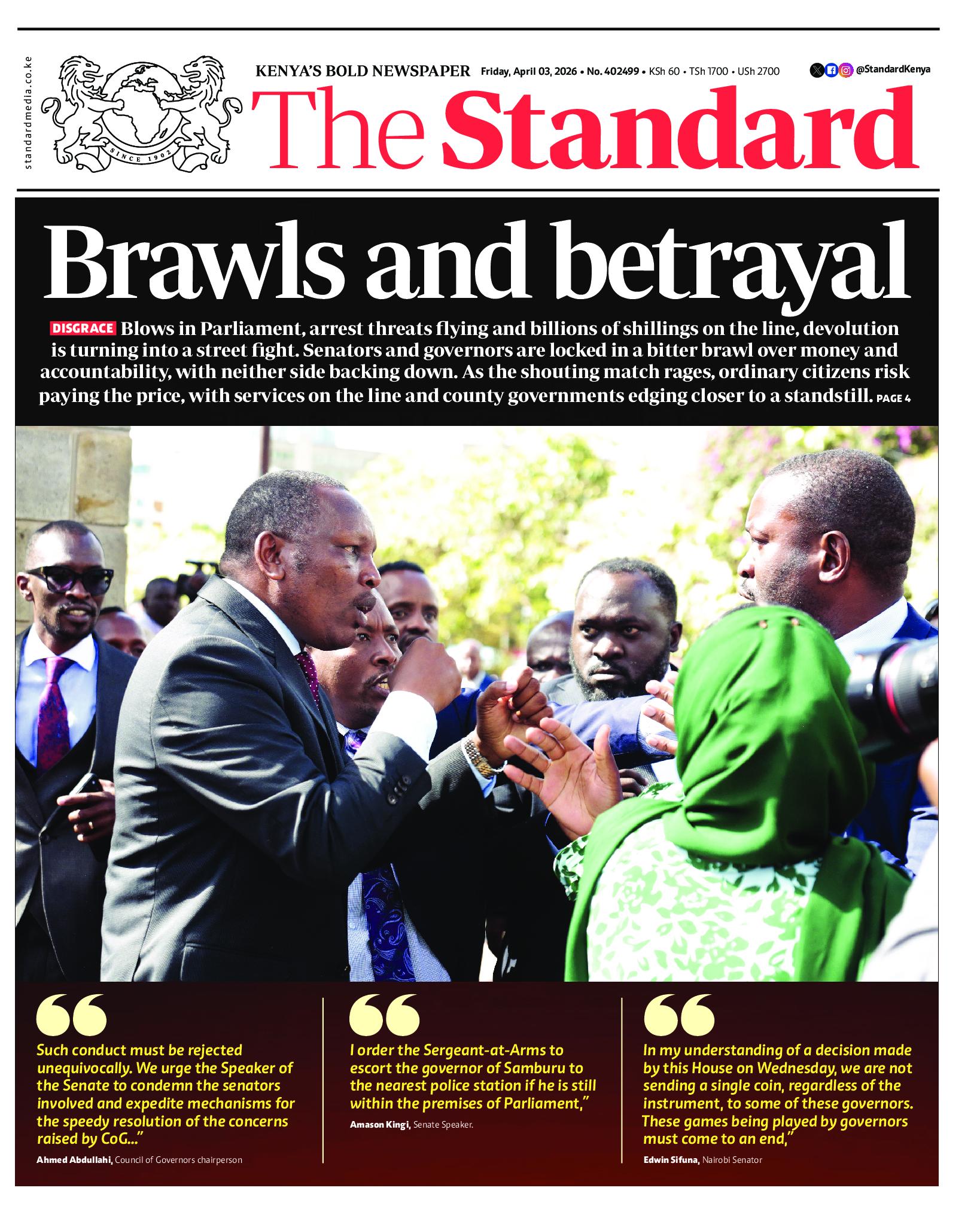 The Standard Newspaper page 1