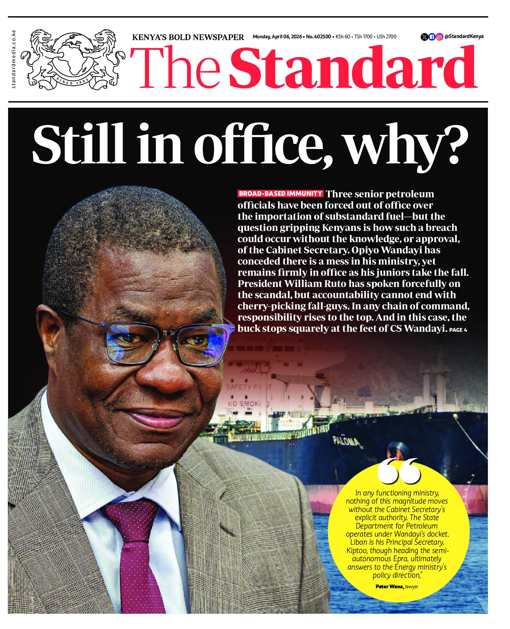 The Standard Newspaper page 1