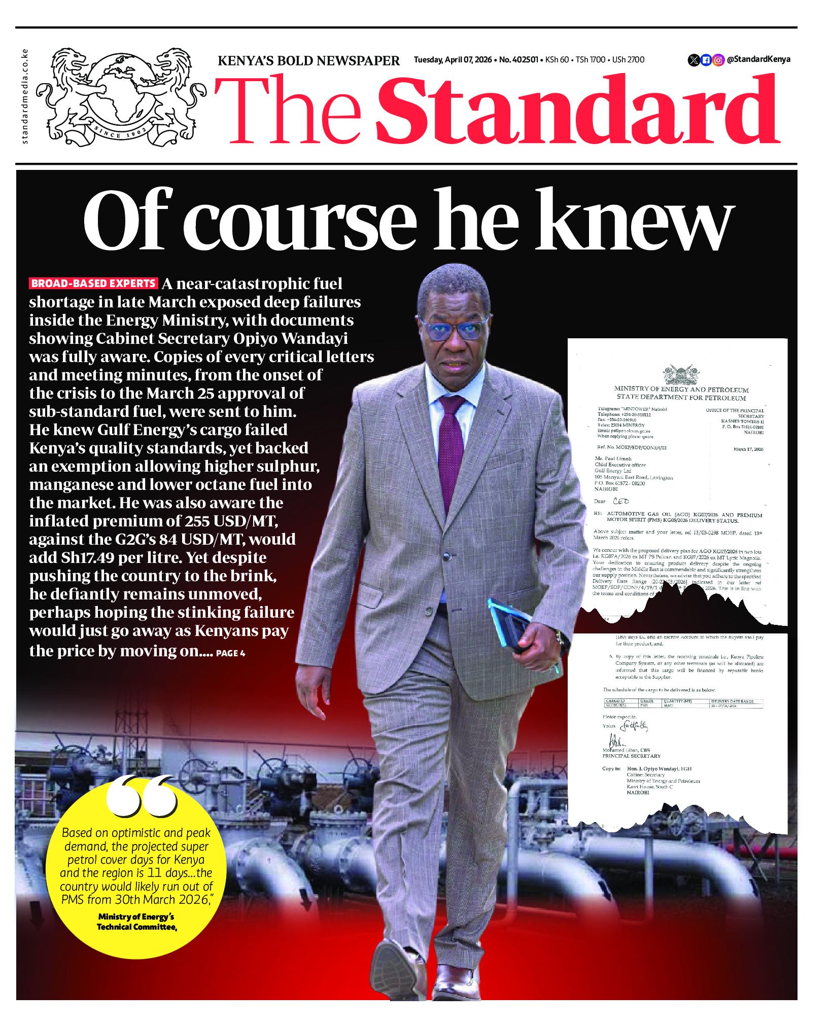 The Standard Newspaper page 1