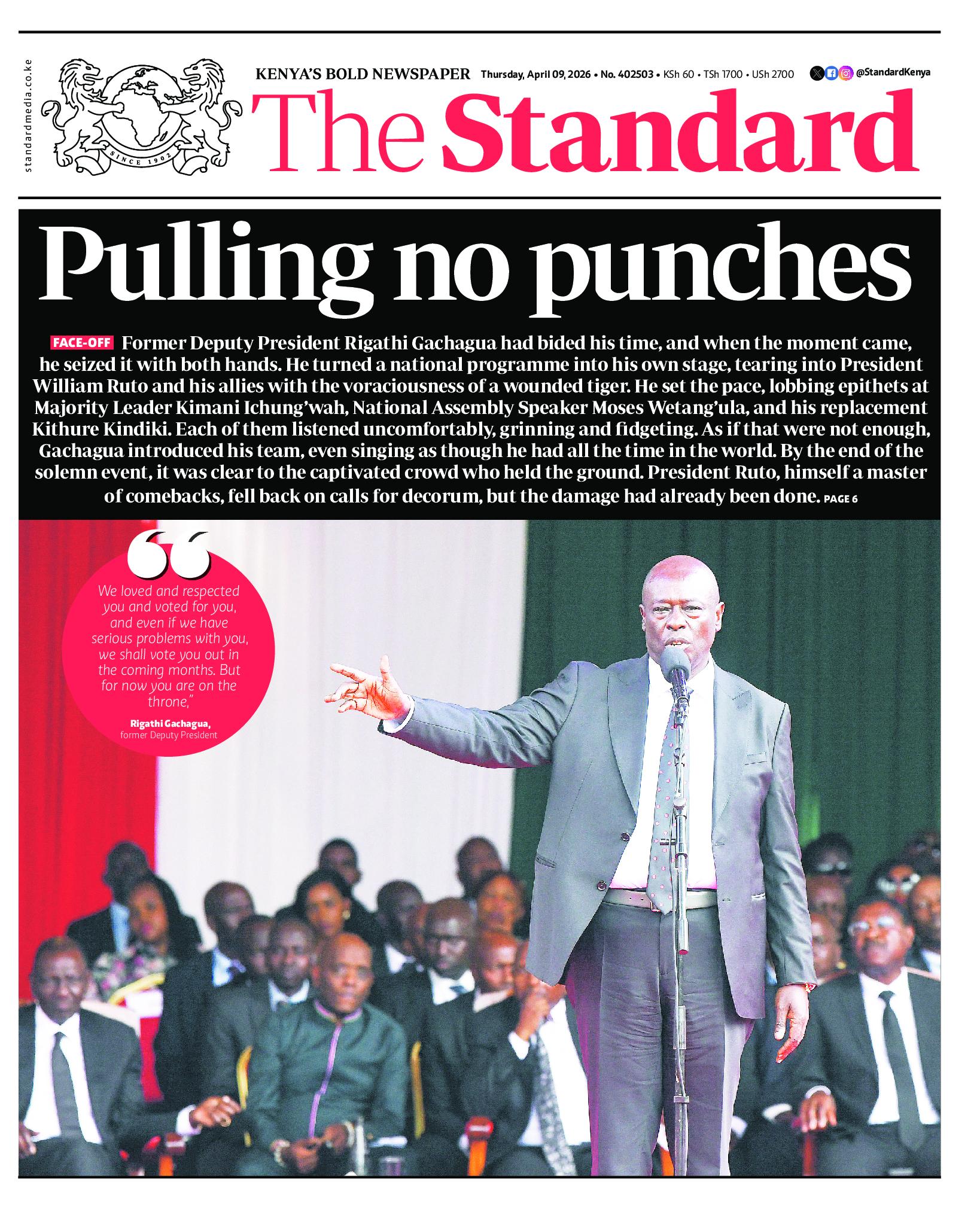 The Standard Newspaper page 1