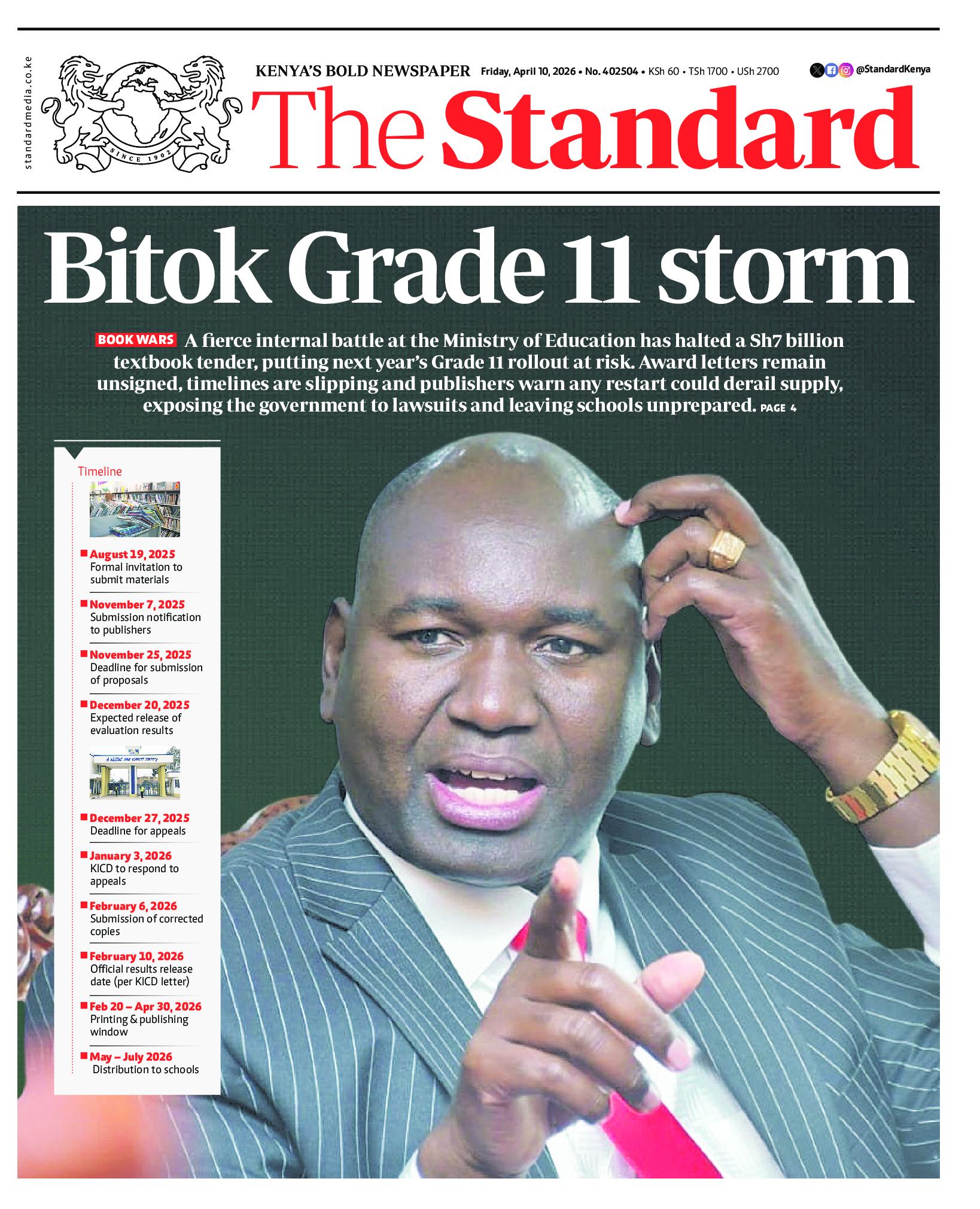 The Standard Newspaper page 1