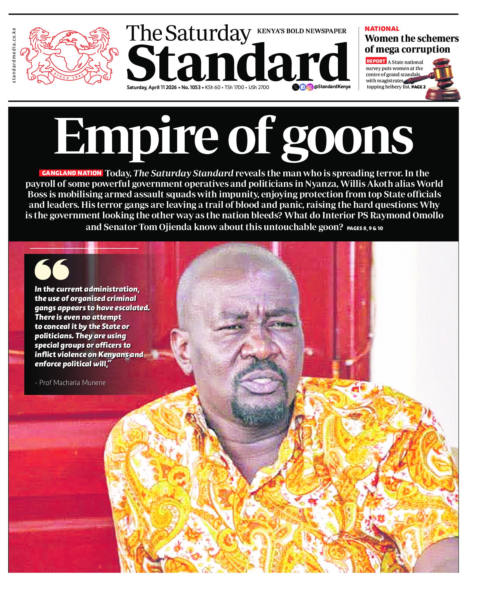 The Standard Newspaper page 1