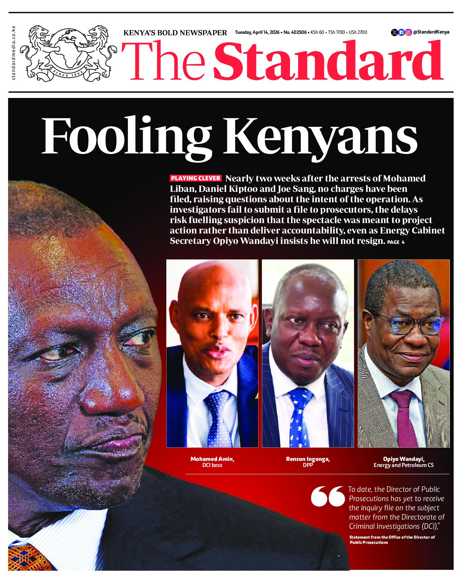 The Standard Newspaper page 1