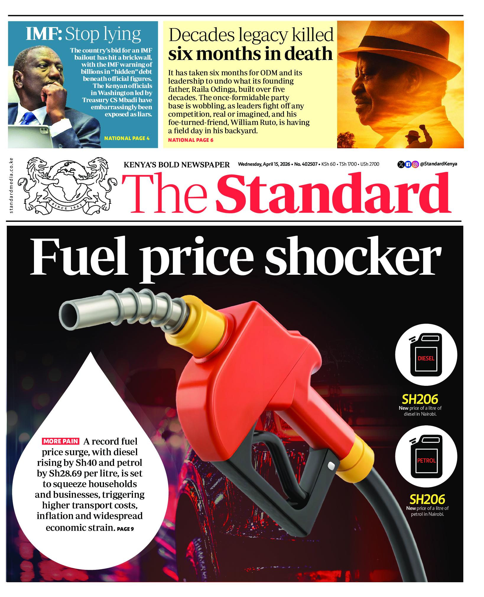 The Standard Newspaper page 1