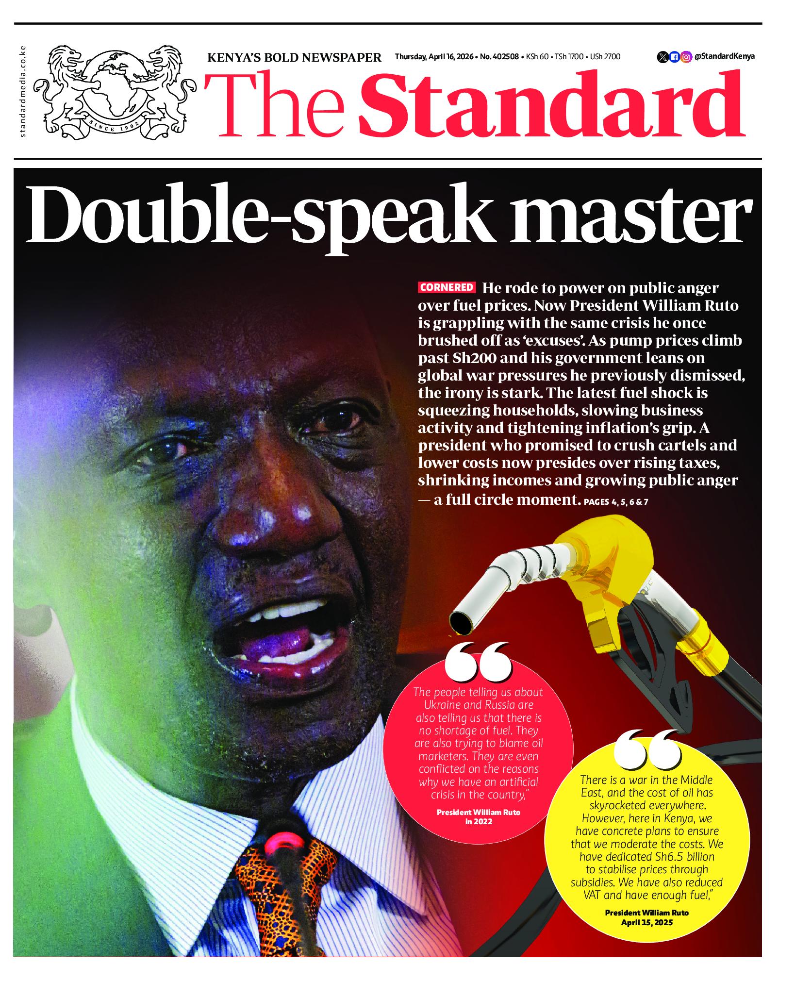 The Standard Newspaper page 1