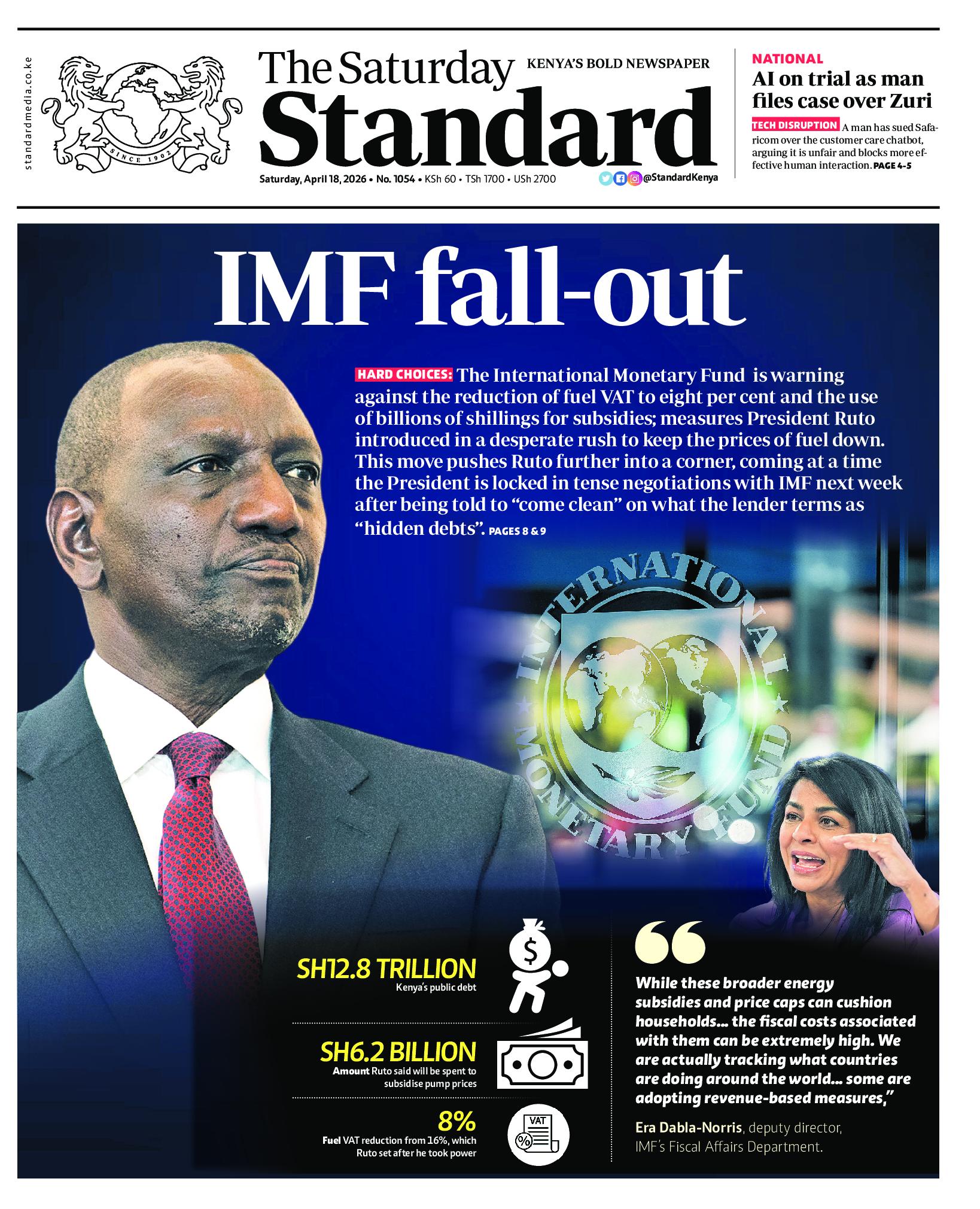 The Standard Newspaper page 1