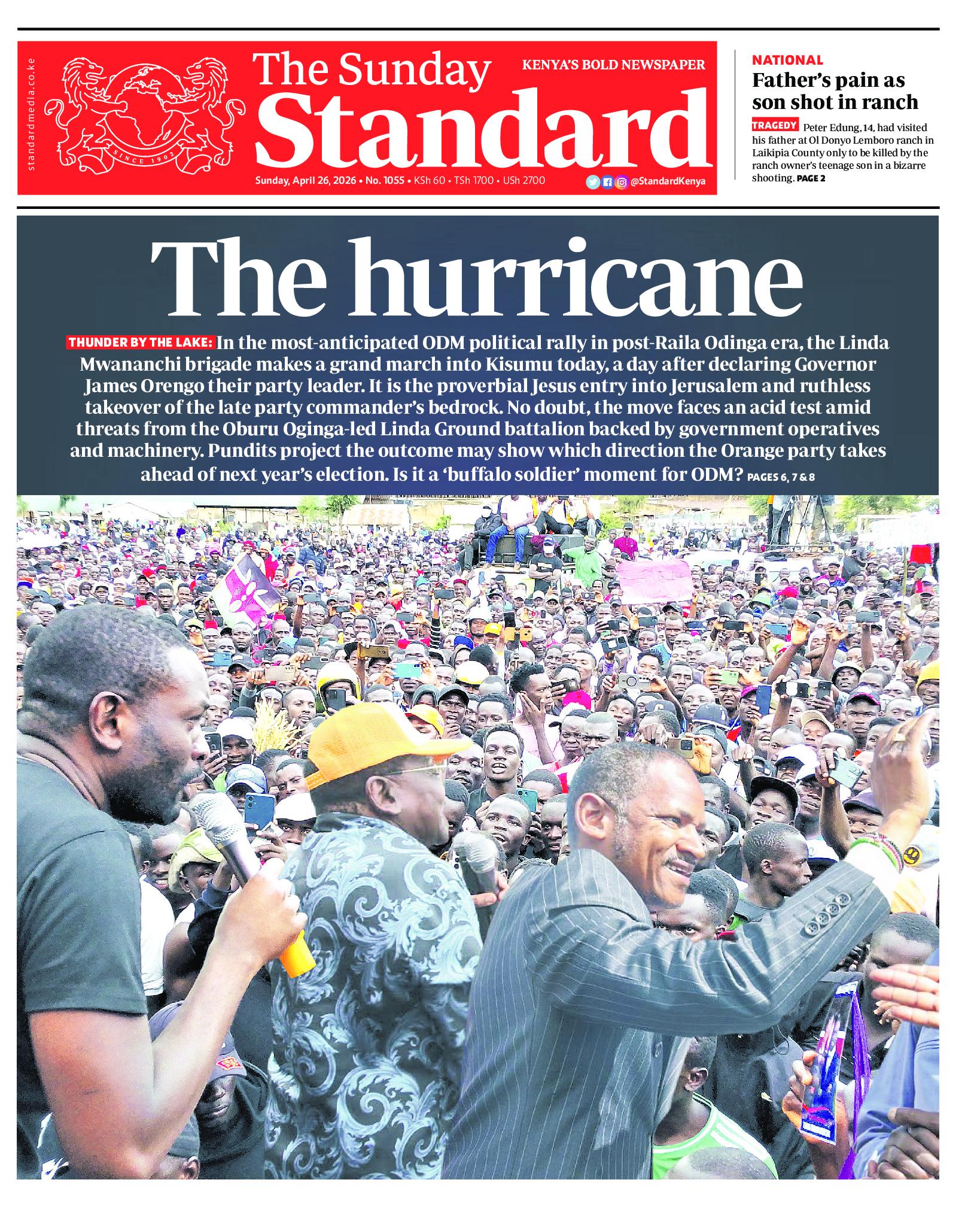 The Standard Newspaper page 1