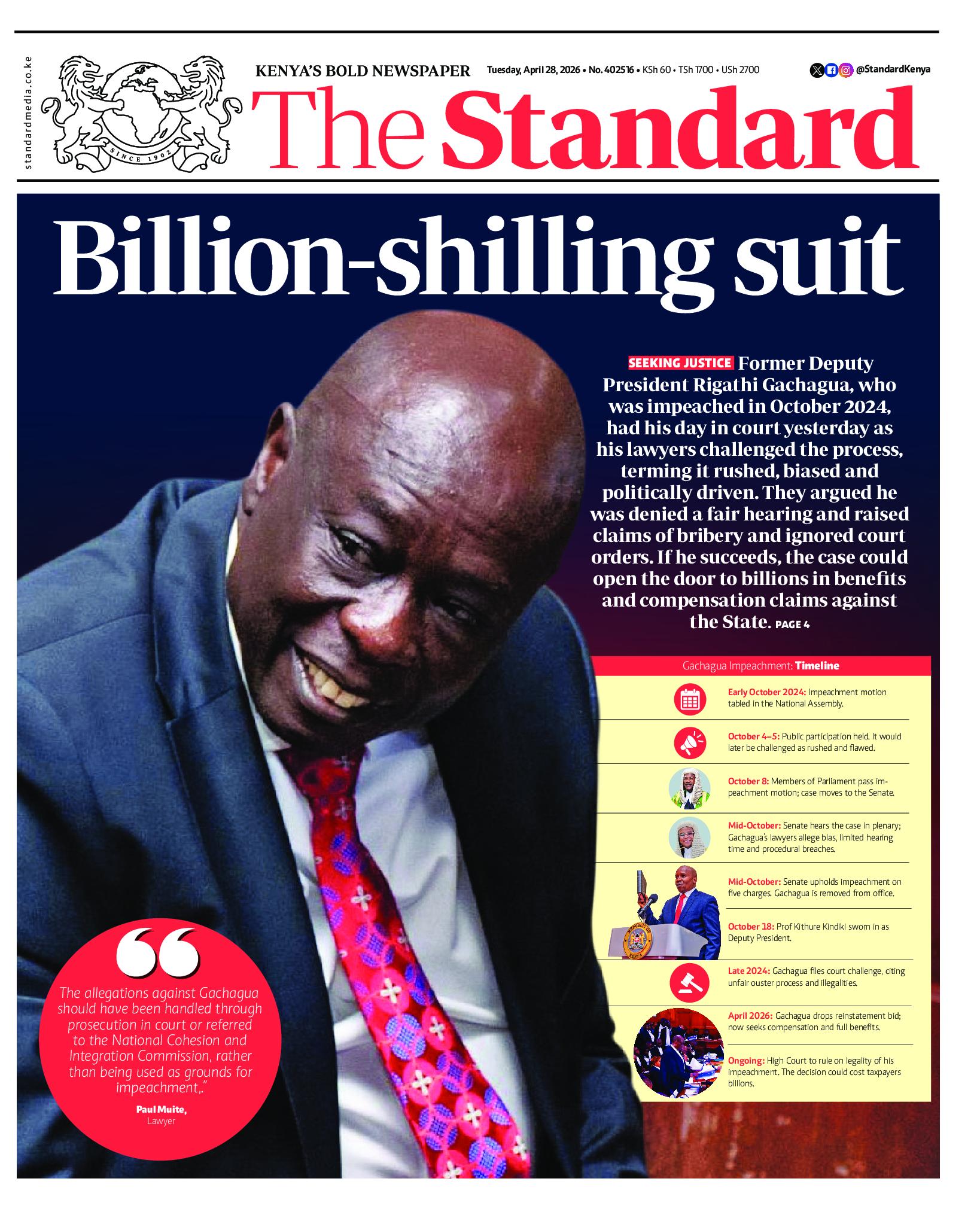 The Standard Newspaper page 1