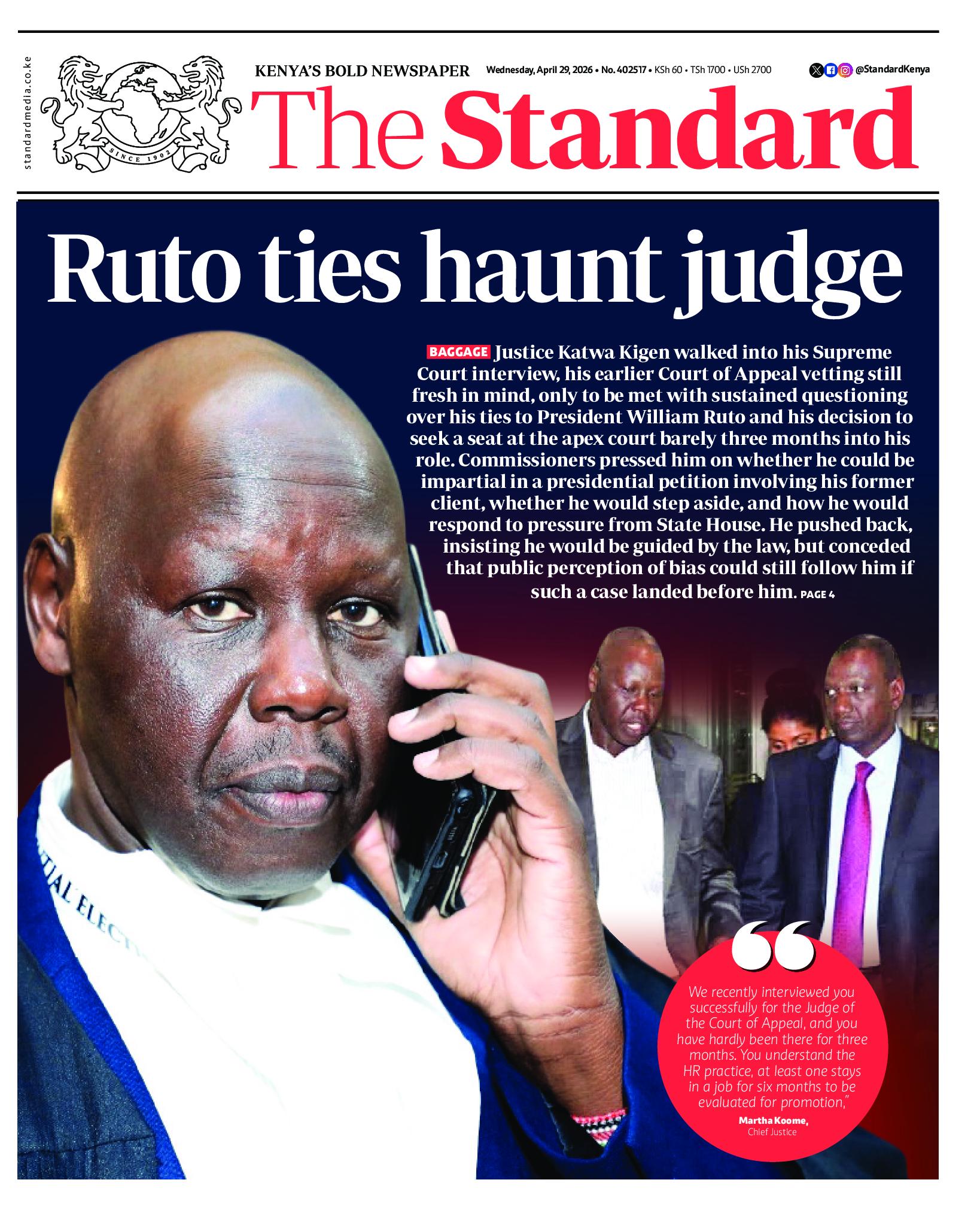 The Standard Newspaper page 1