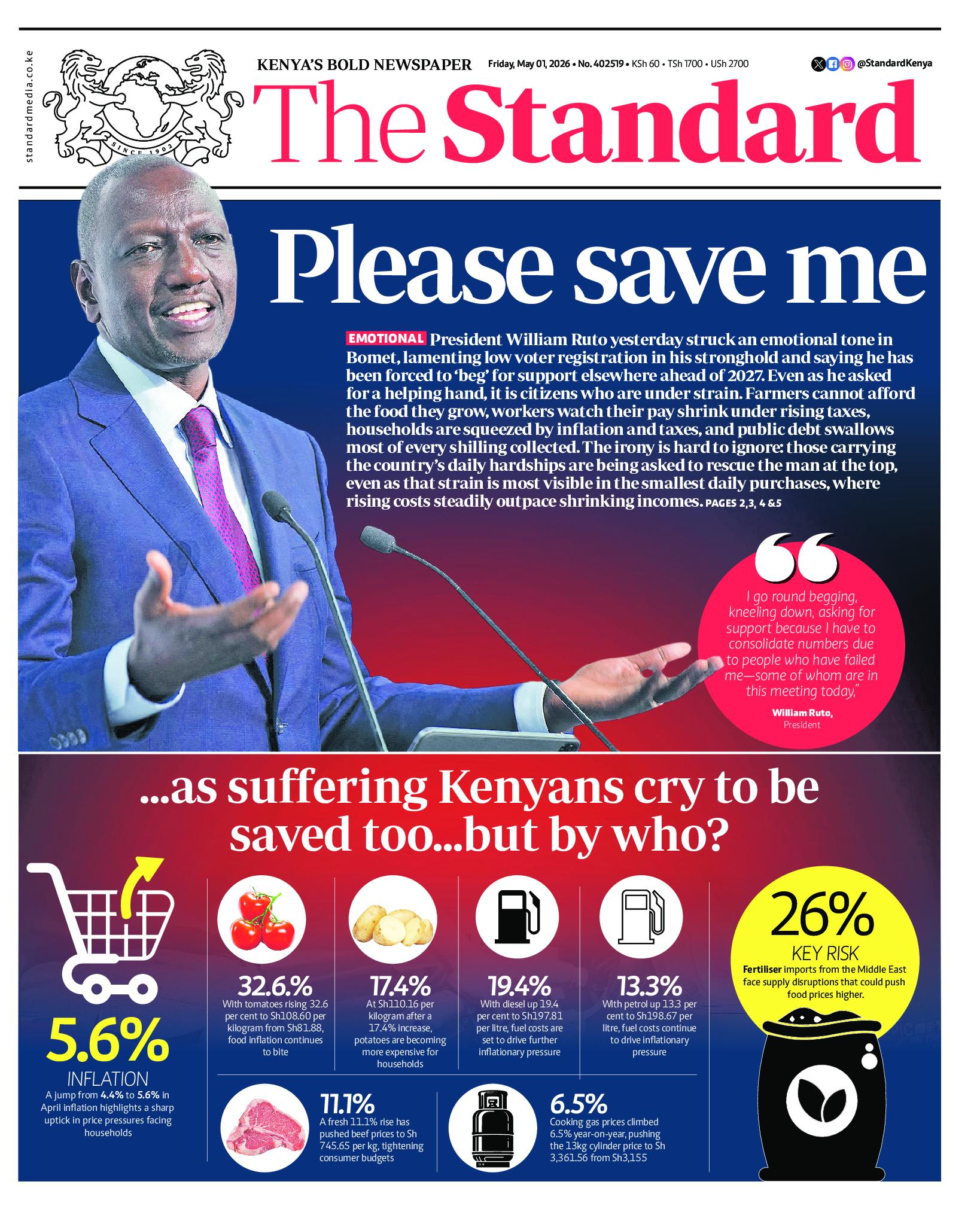 The Standard Newspaper page 1