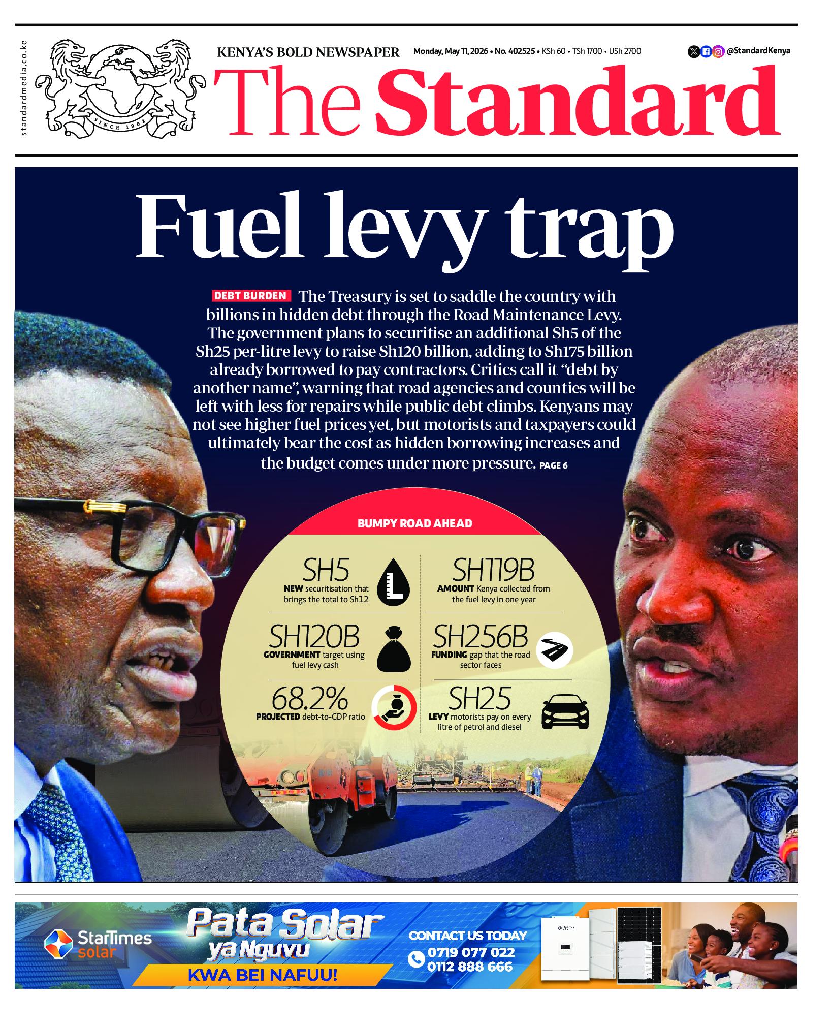 The Standard Newspaper page 1