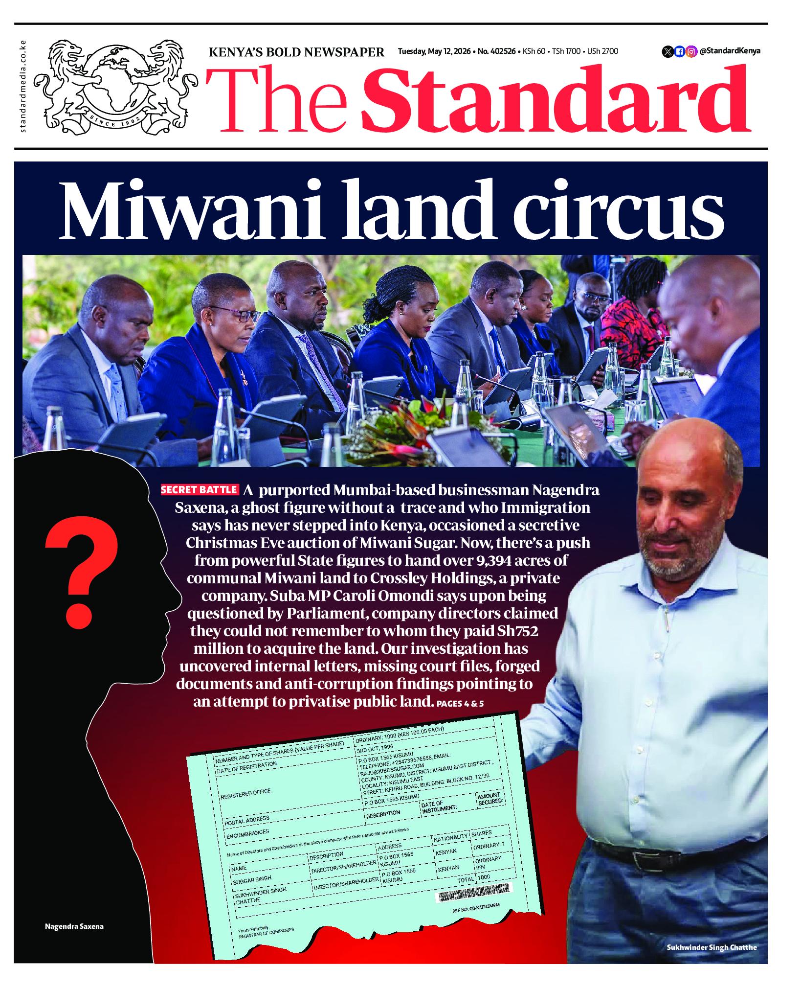 The Standard Newspaper page 1
