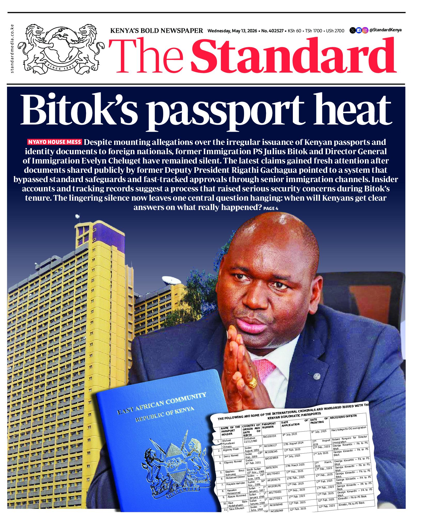 The Standard Newspaper page 1
