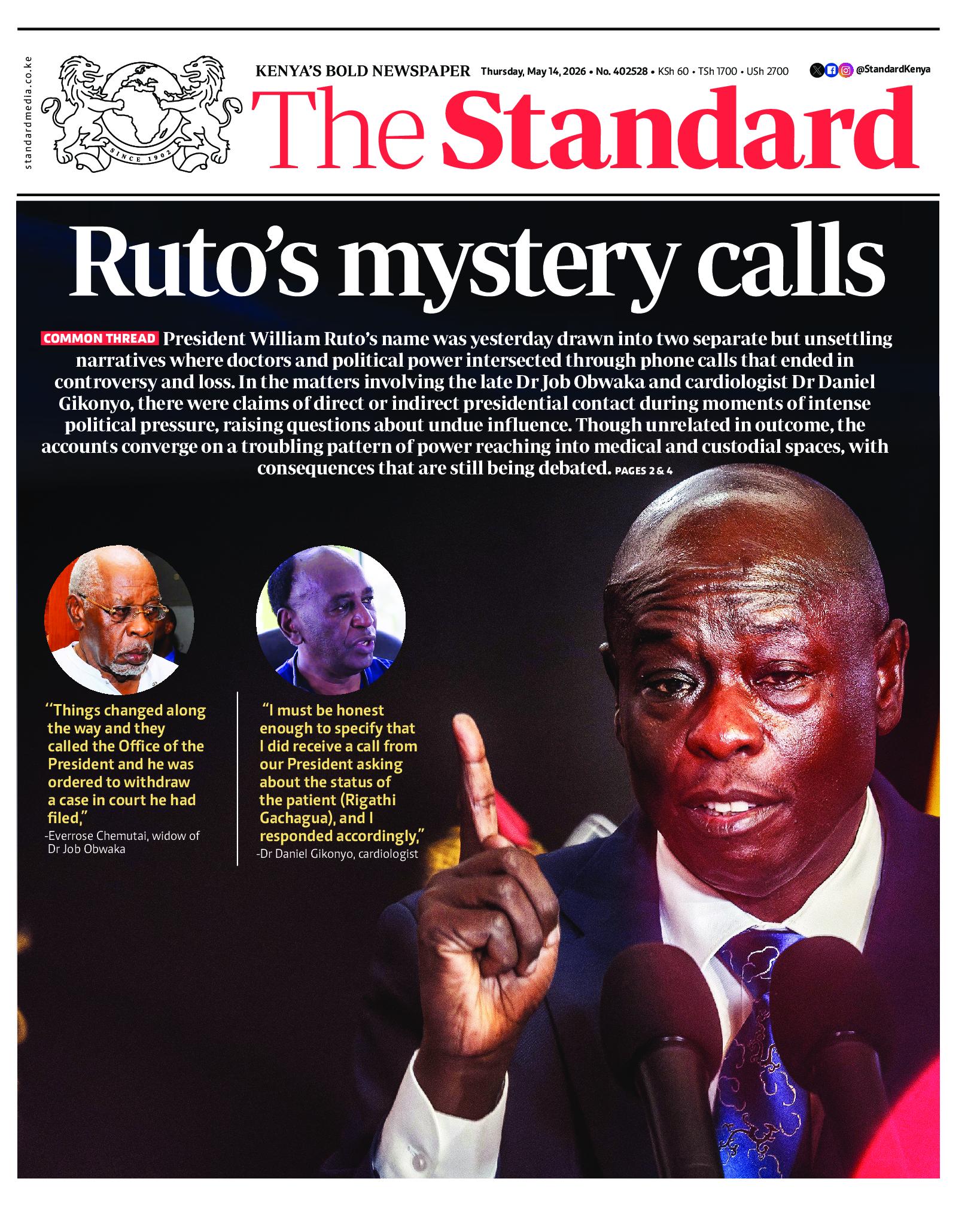 The Standard Newspaper page 1