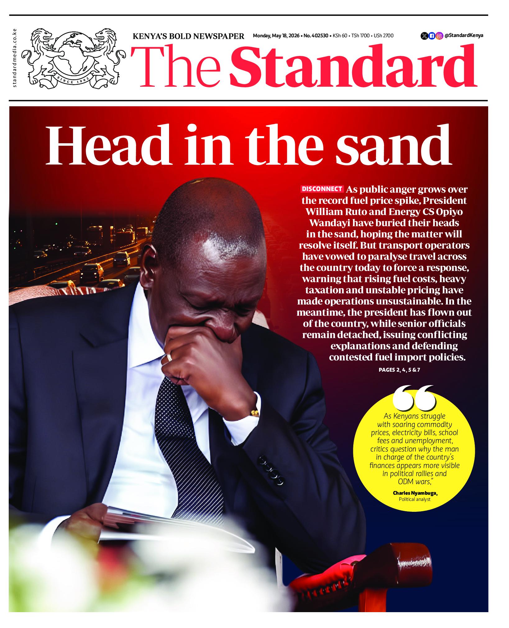 The Standard Newspaper page 1