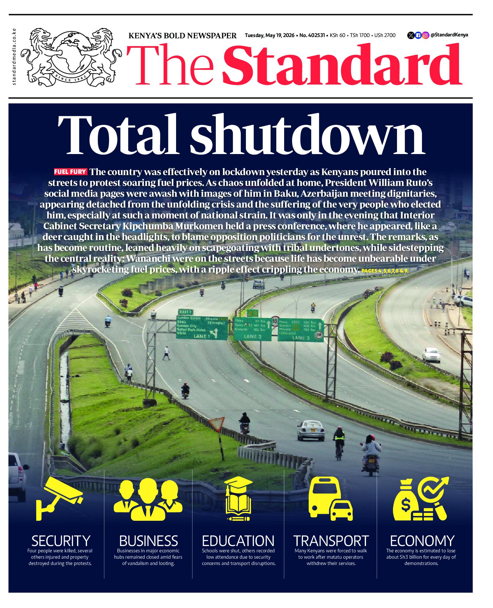 The Standard Newspaper page 1