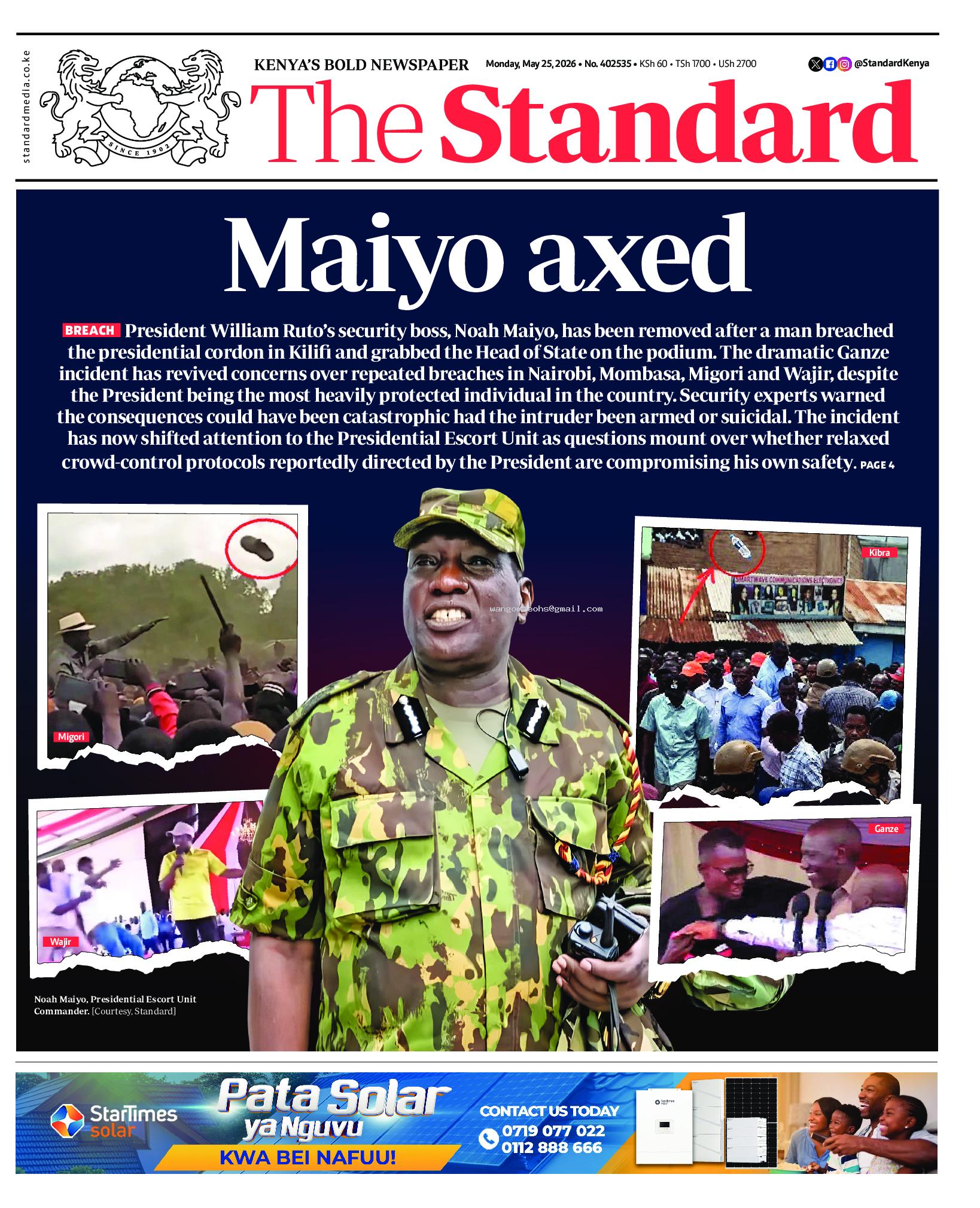 The Standard Newspaper page 1