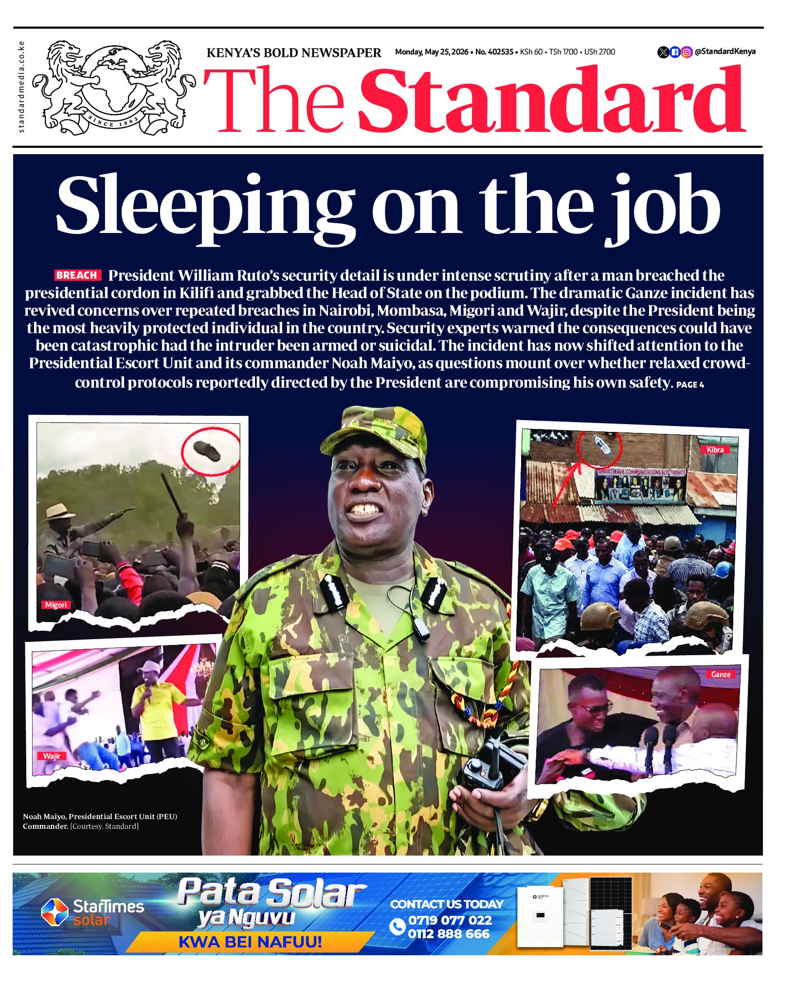 The Standard Newspaper page 1