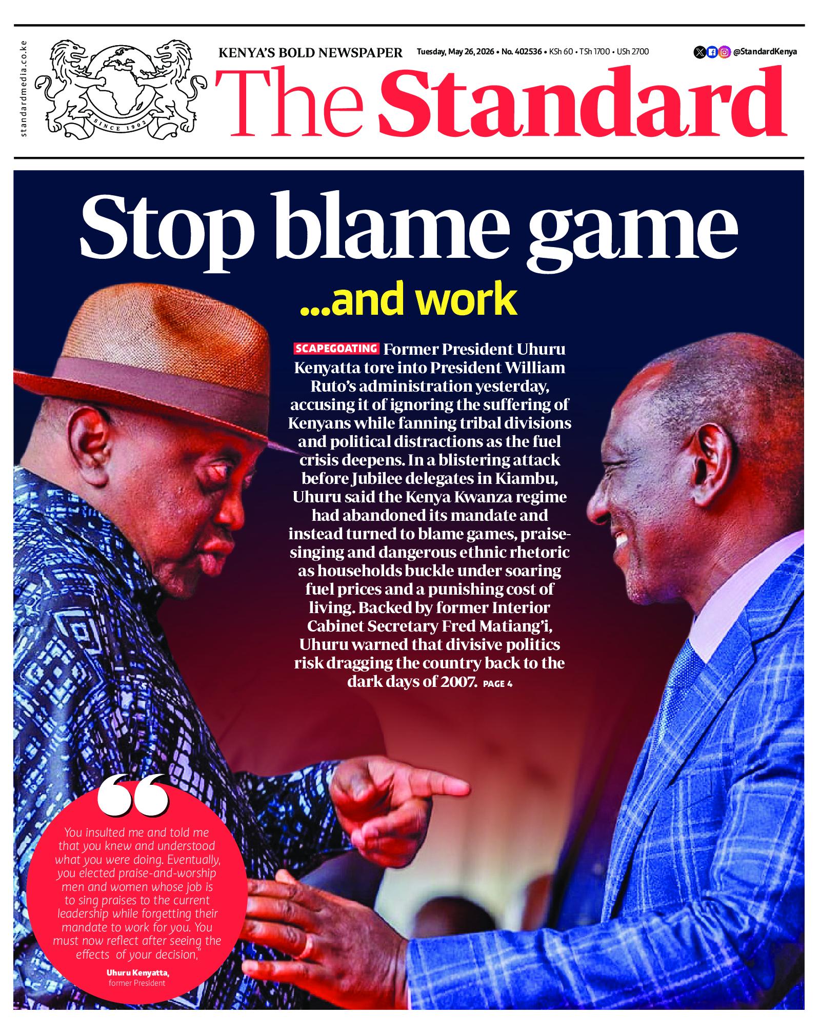 The Standard Newspaper page 1