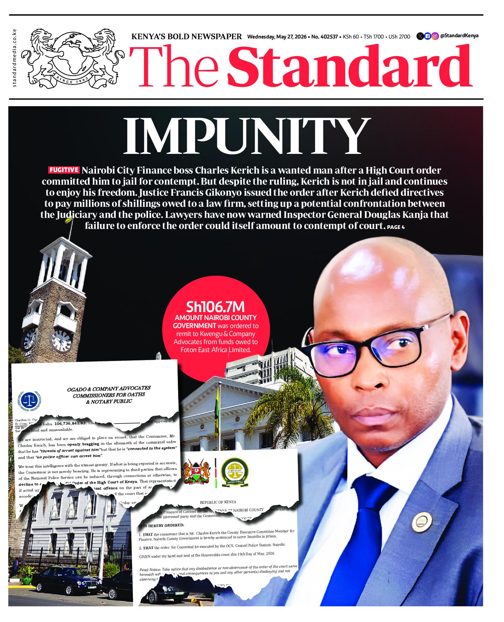 The Standard Newspaper page 1