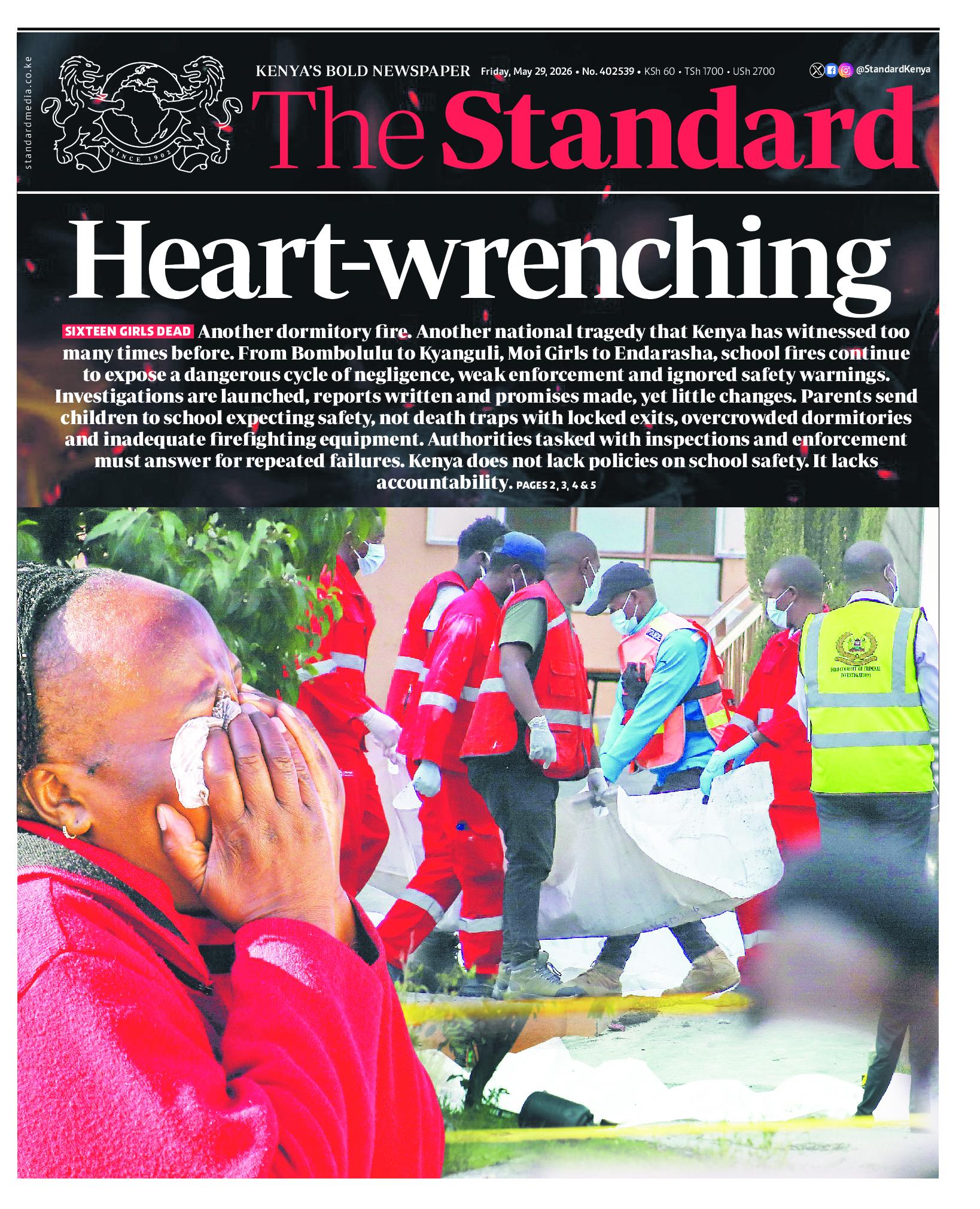 The Standard Newspaper page 1
