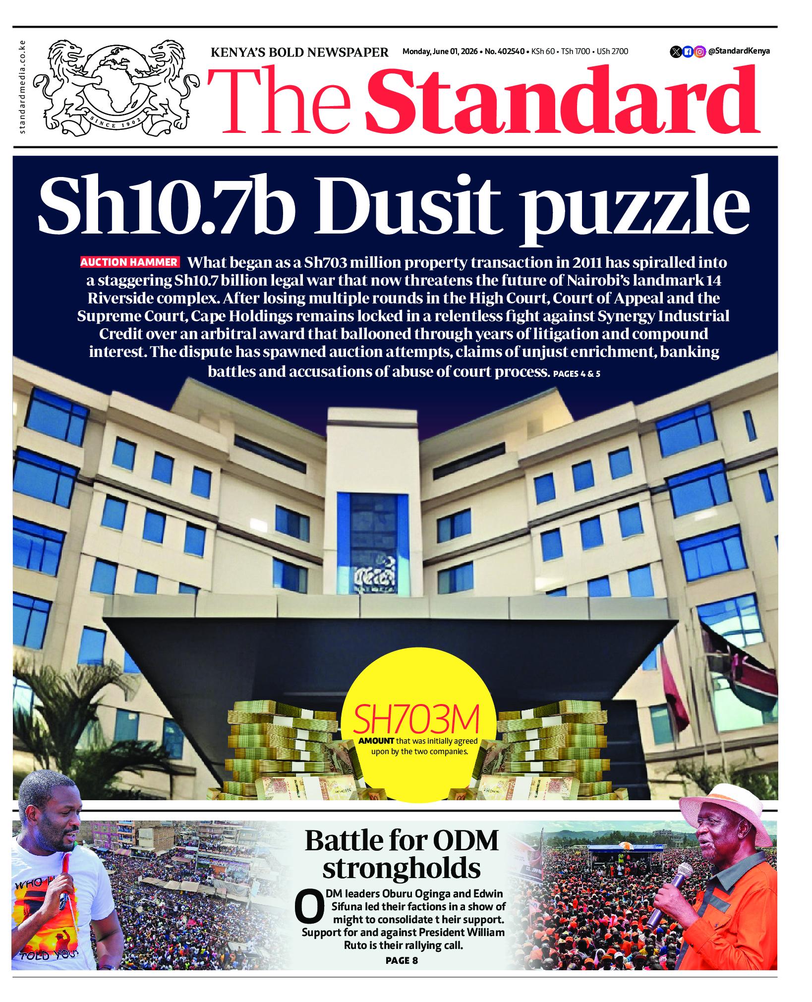 The Standard Newspaper page 1