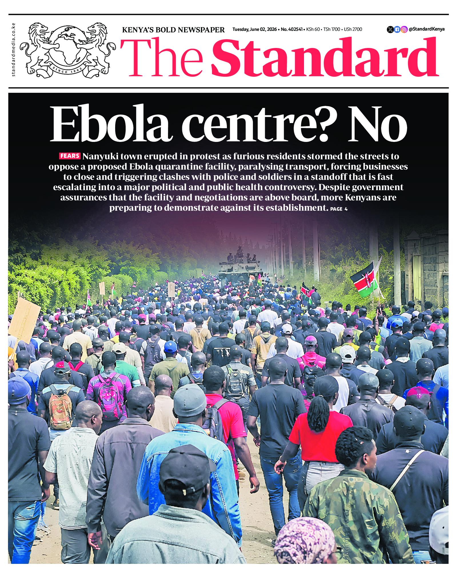 The Standard Newspaper page 1