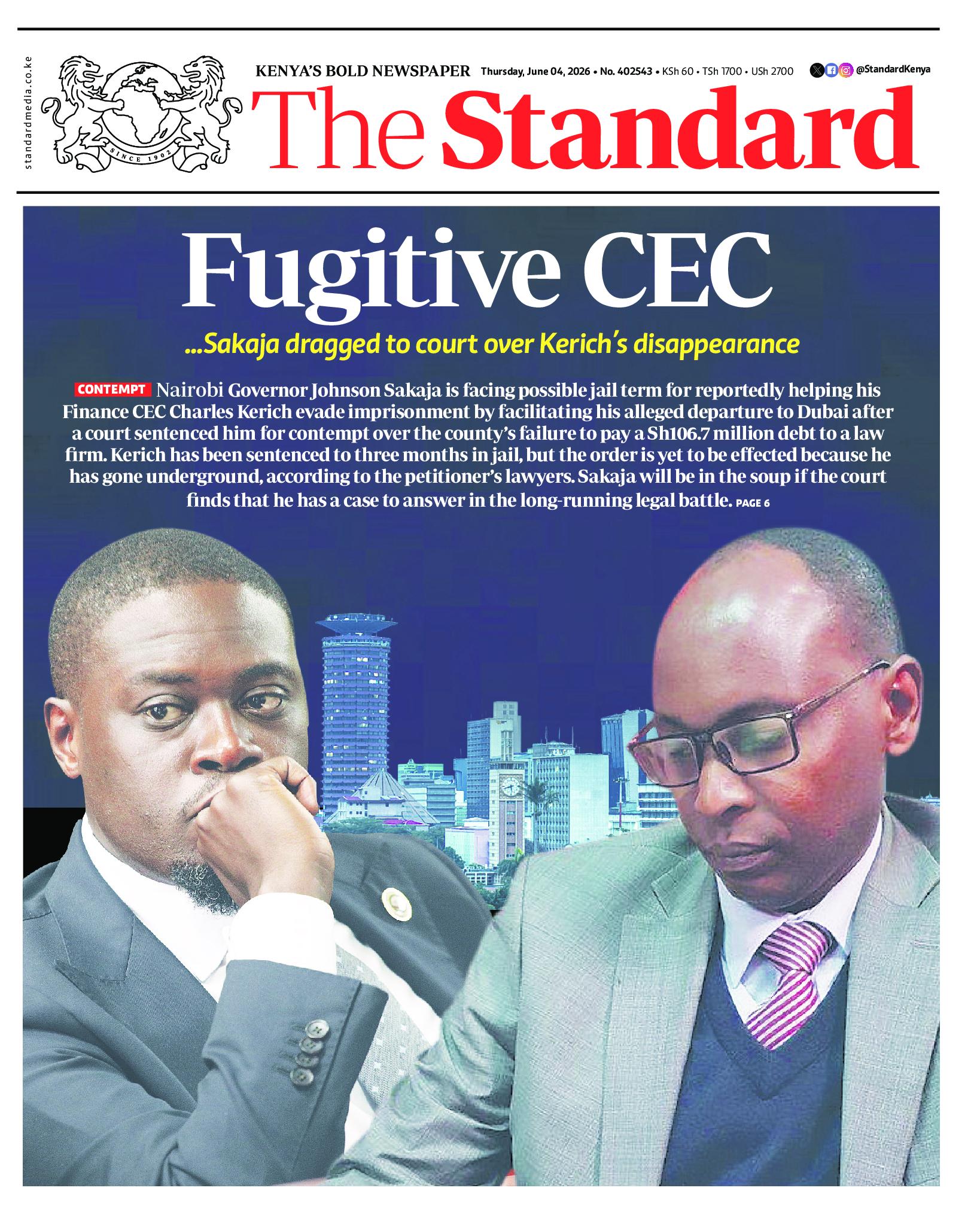 The Standard Newspaper page 1