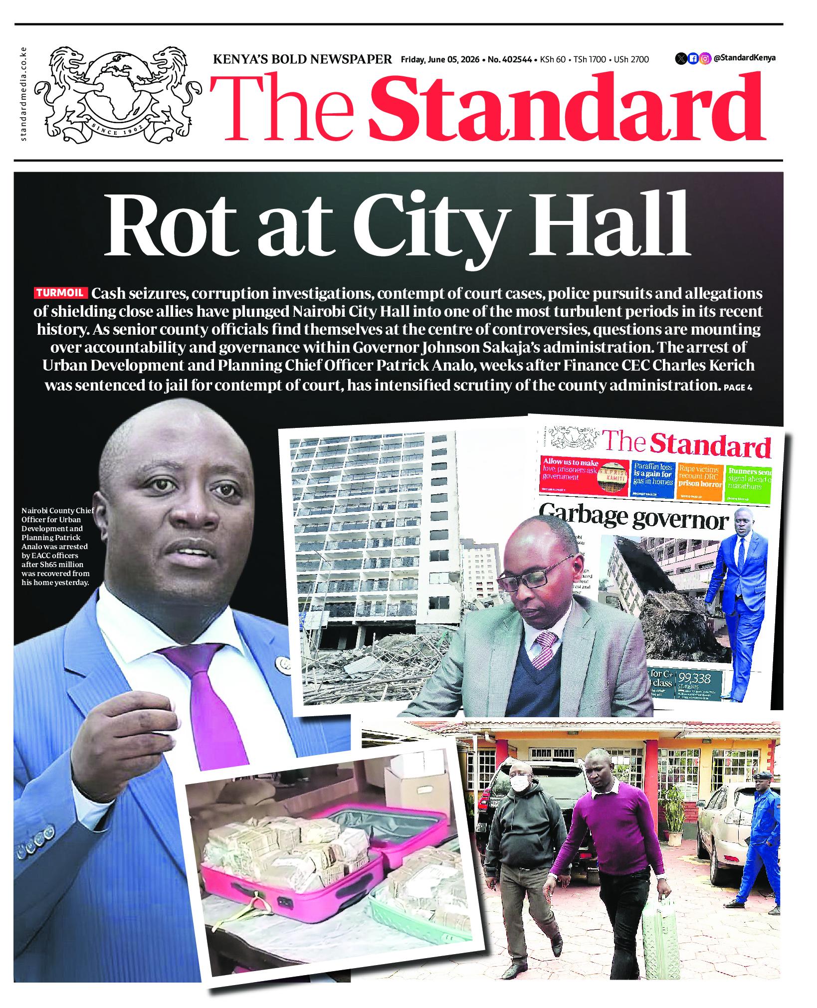 The Standard Newspaper page 1