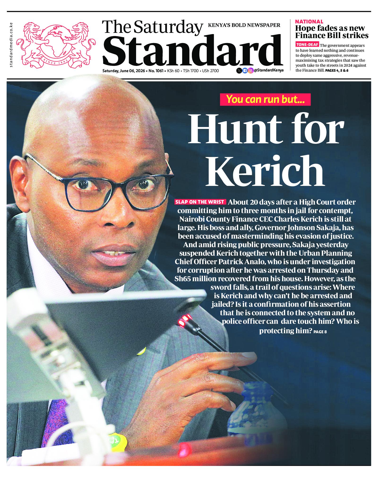 The Standard Newspaper page 1