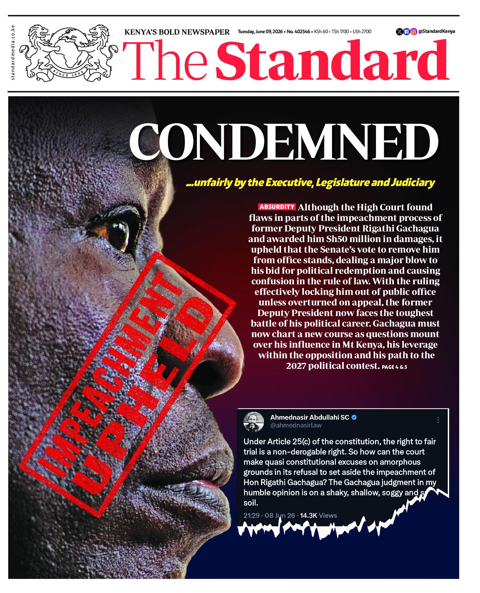 The Standard Newspaper page 1