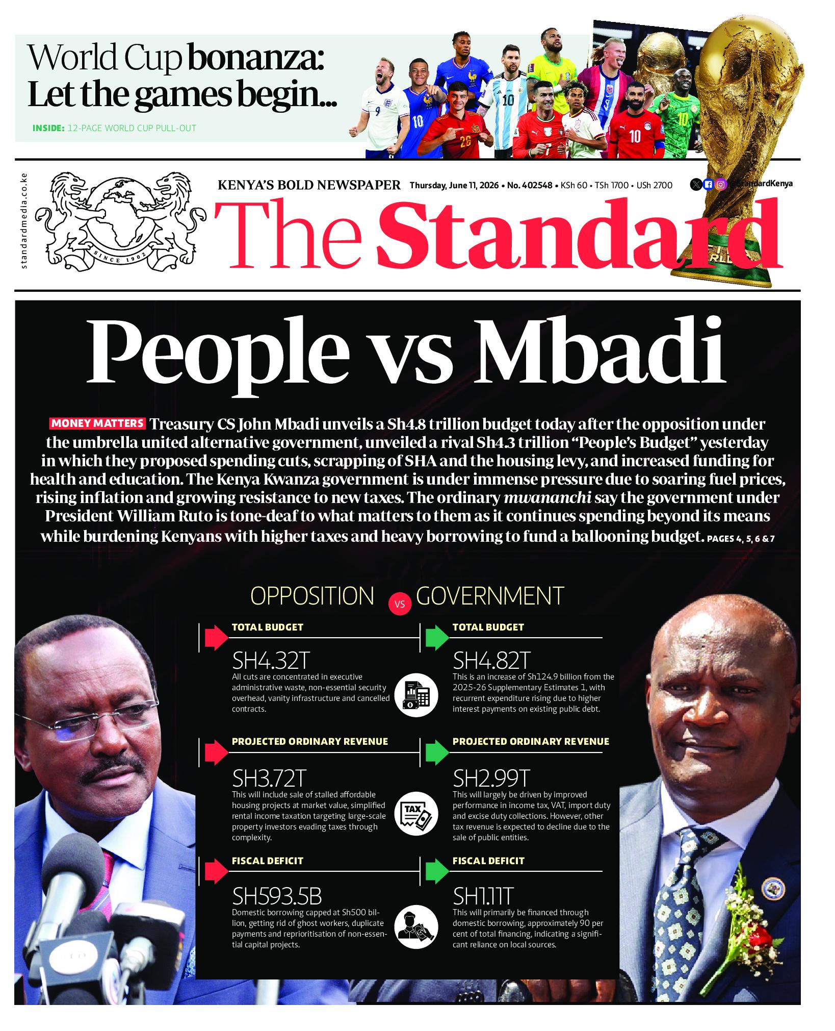 The Standard Newspaper page 1