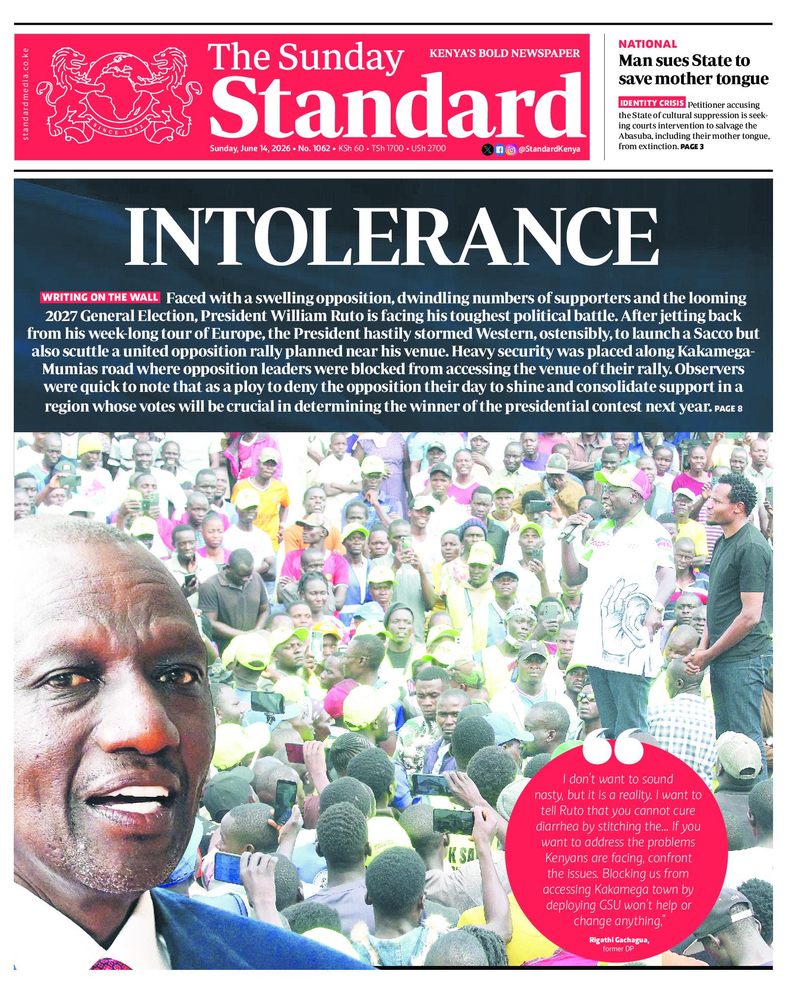 The Standard Newspaper page 1