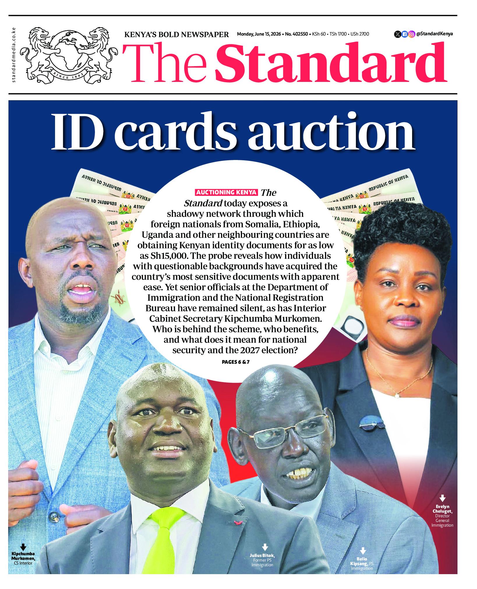 The Standard Newspaper page 1