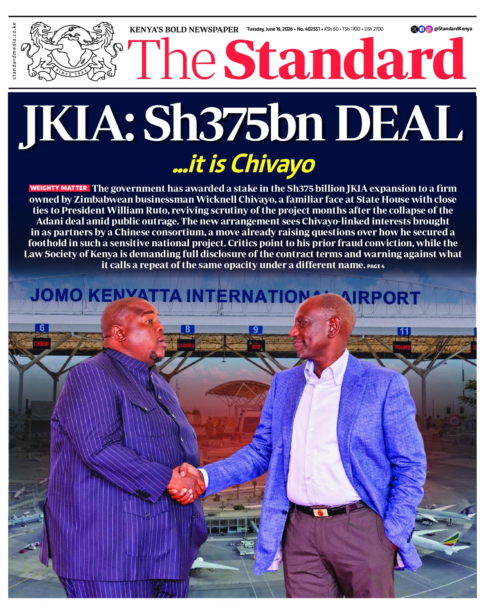 The Standard Newspaper page 1