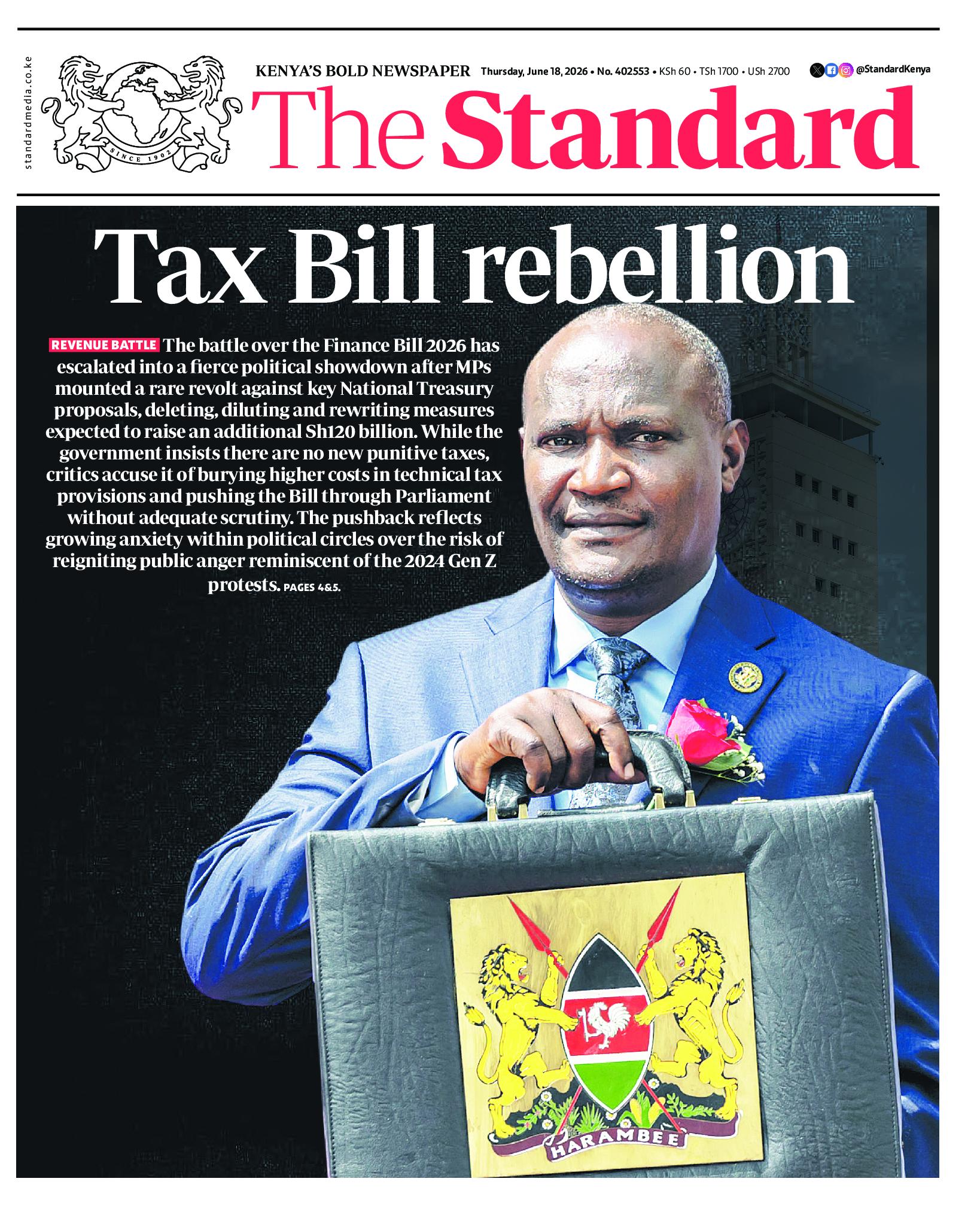 The Standard Newspaper page 1