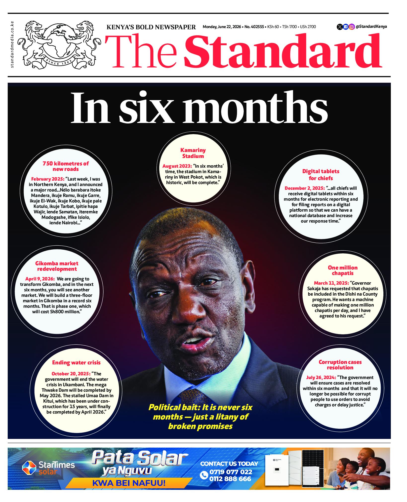 The Standard Newspaper page 1