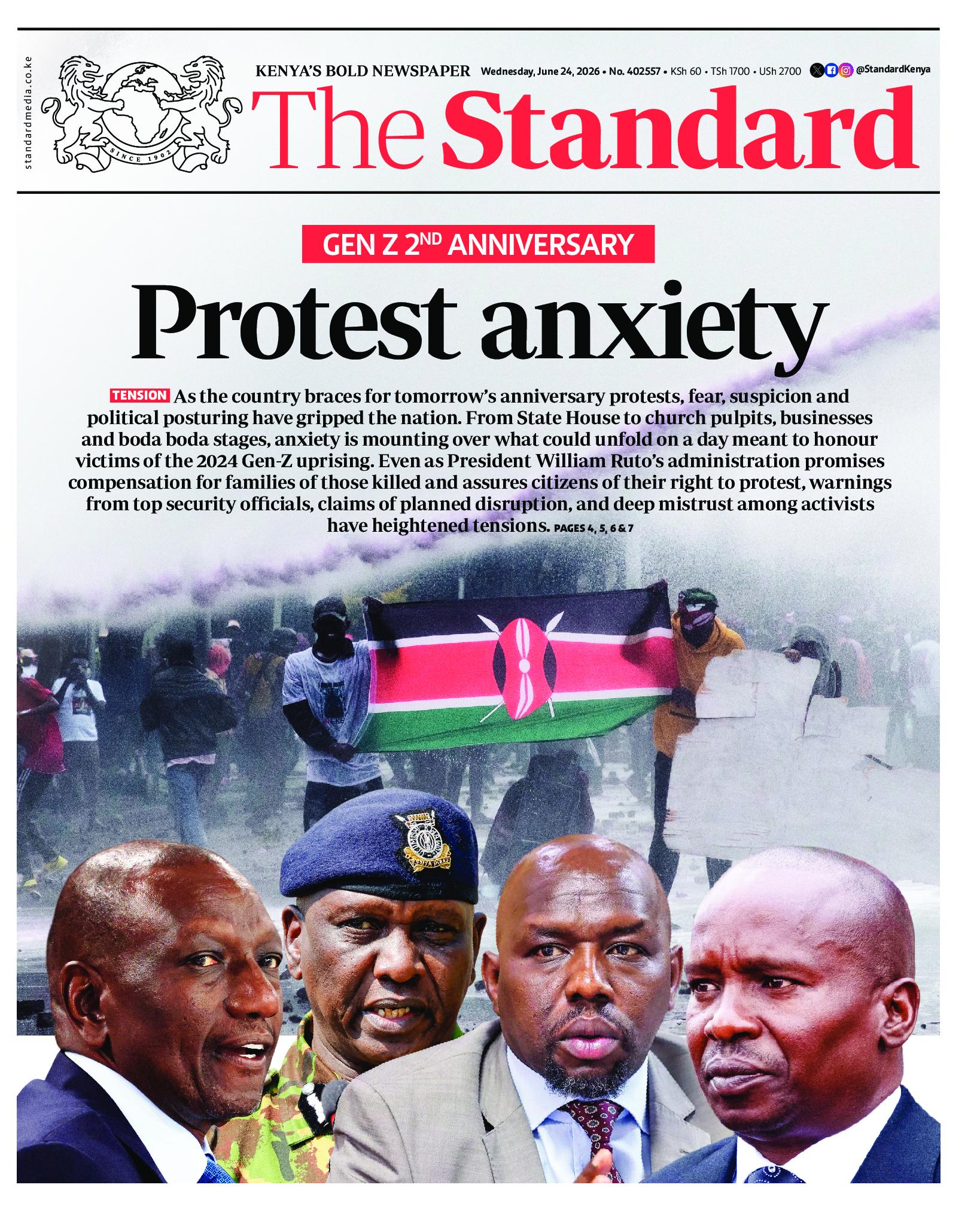 The Standard Newspaper page 1
